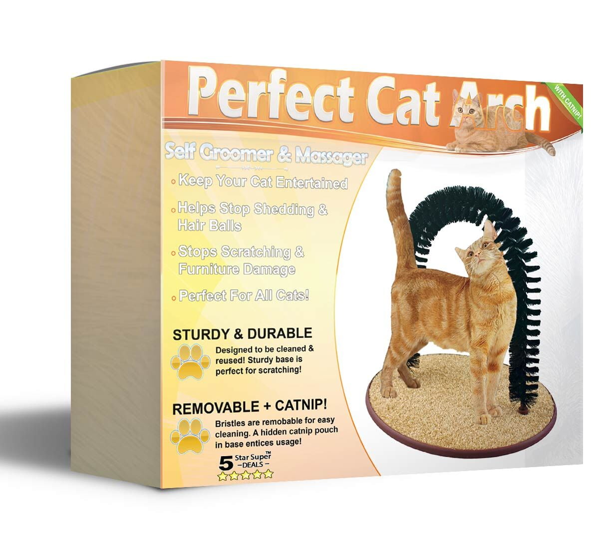 Perfect Cat Self Grooming Arch Post & Toy with Bristle and Catnip For Scratching, Brushing, and Massaging - Cat Grooming Arch - 5 Star Super Deals