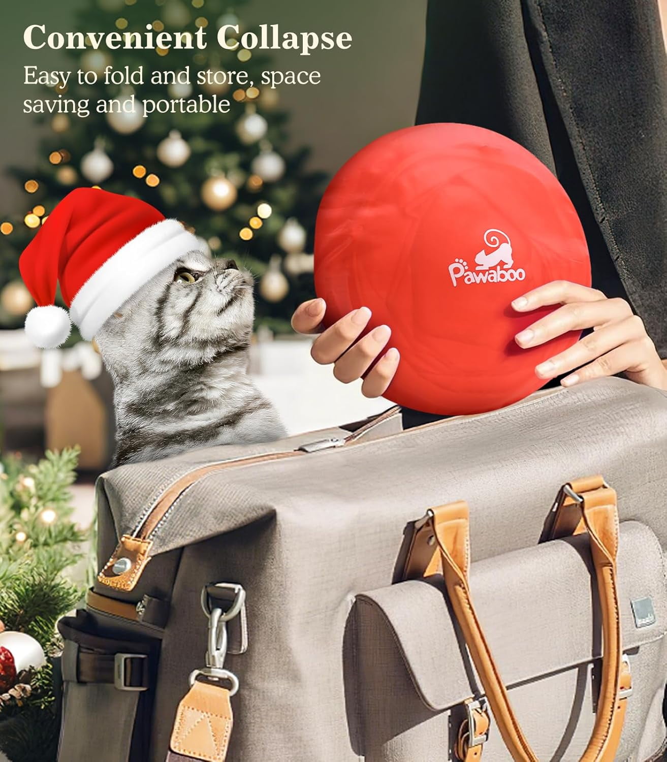 Pawaboo Cat Tunnel Bed Under Christmas Tree, 35.4'' Christmas Cat Toy Circle Tunnel with Toy Ball, Decorative Christmas Festive Foldable Kitty Tube Tunnel for Cat Small Animal (Red Xmas Tree)