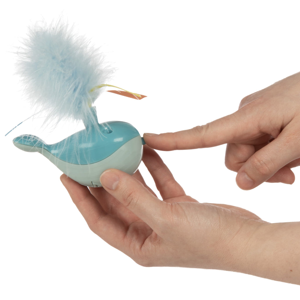 SmartyKat Spout 'N Spin Motion Cat Toy with Twirling Feathers & Ribbons, Blue Whale