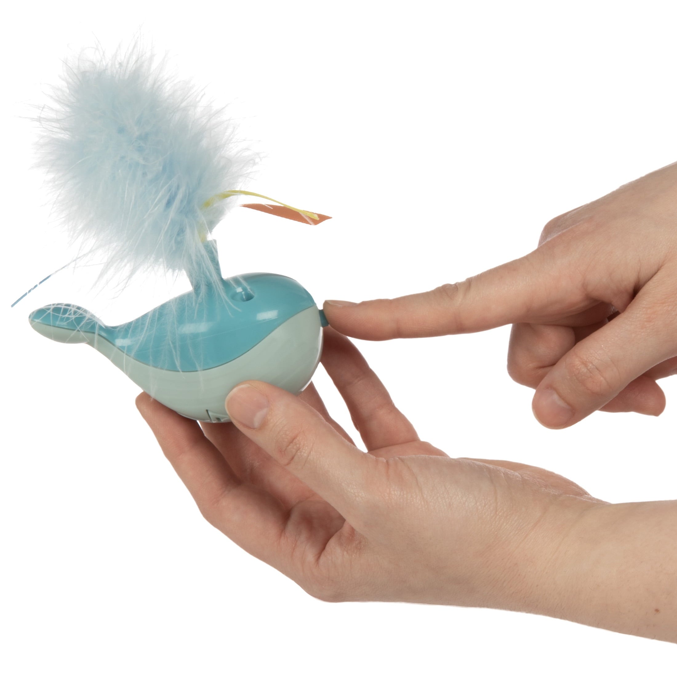 SmartyKat Spout 'N Spin Motion Cat Toy with Twirling Feathers & Ribbons, Blue Whale