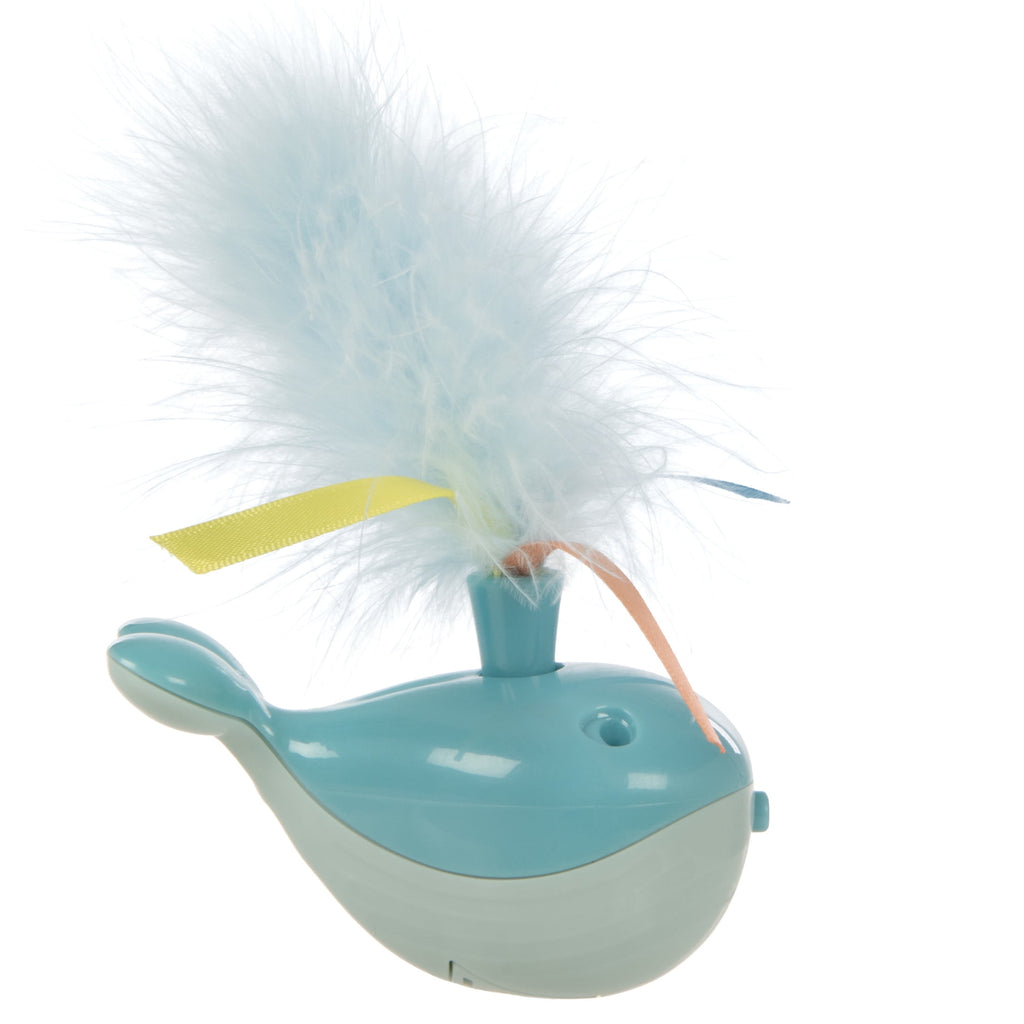 SmartyKat Spout 'N Spin Motion Cat Toy with Twirling Feathers & Ribbons, Blue Whale