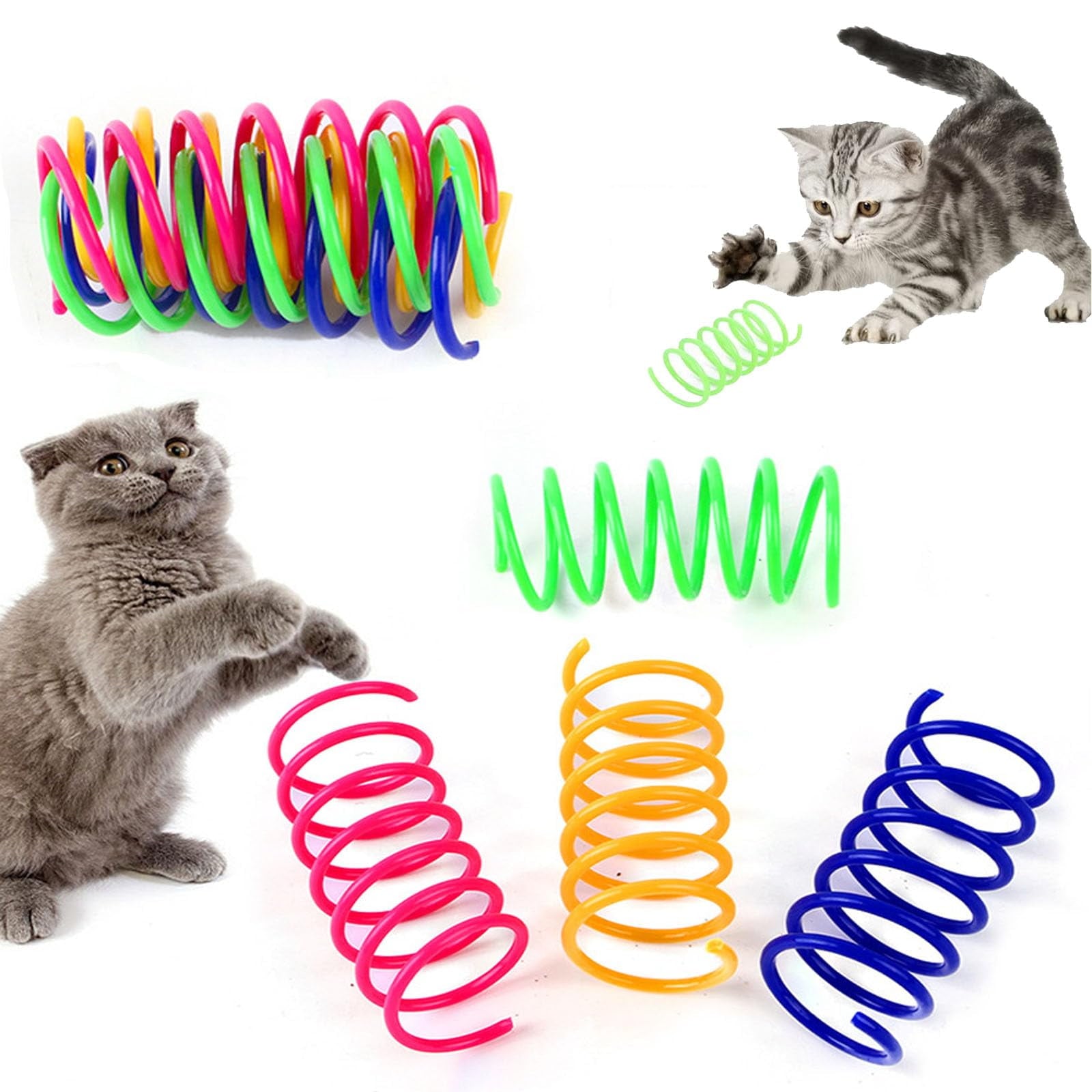 120 Pcs Colorful Cat Spring Toys, Bouncy Coil for Biting, Plastic Coils, Swatting and Playing for Cats
