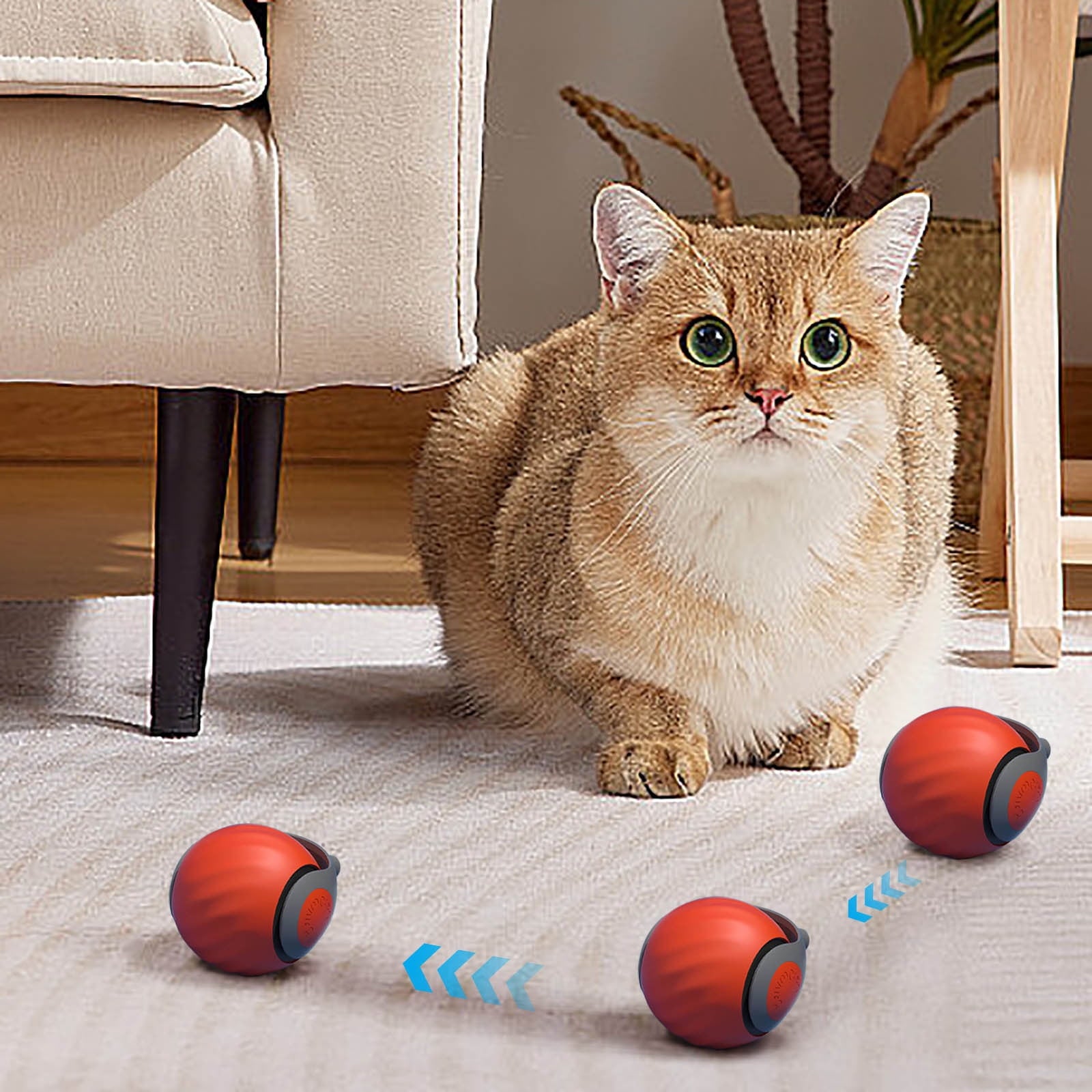 Speedy Tail 2.0, Speedy Tail Cat Toy, Interactive Cat Toy for Indoor Cats, Rechargeable Smart Cat Toys Ball with Tail, Two Speed Adjustment(Orange)