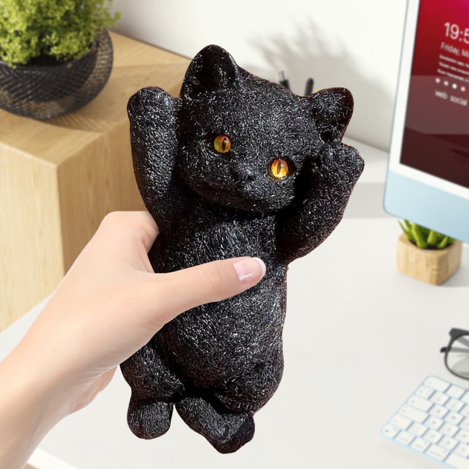 Blukids Realistic Cat Squishy,Taba Squishy,Stress Reliver,Gift for Kids,Sensory Toy,Decompression Toy for Kids Toddler Age3,4,5,6,7,8,9,10,Hand-made(Black)
