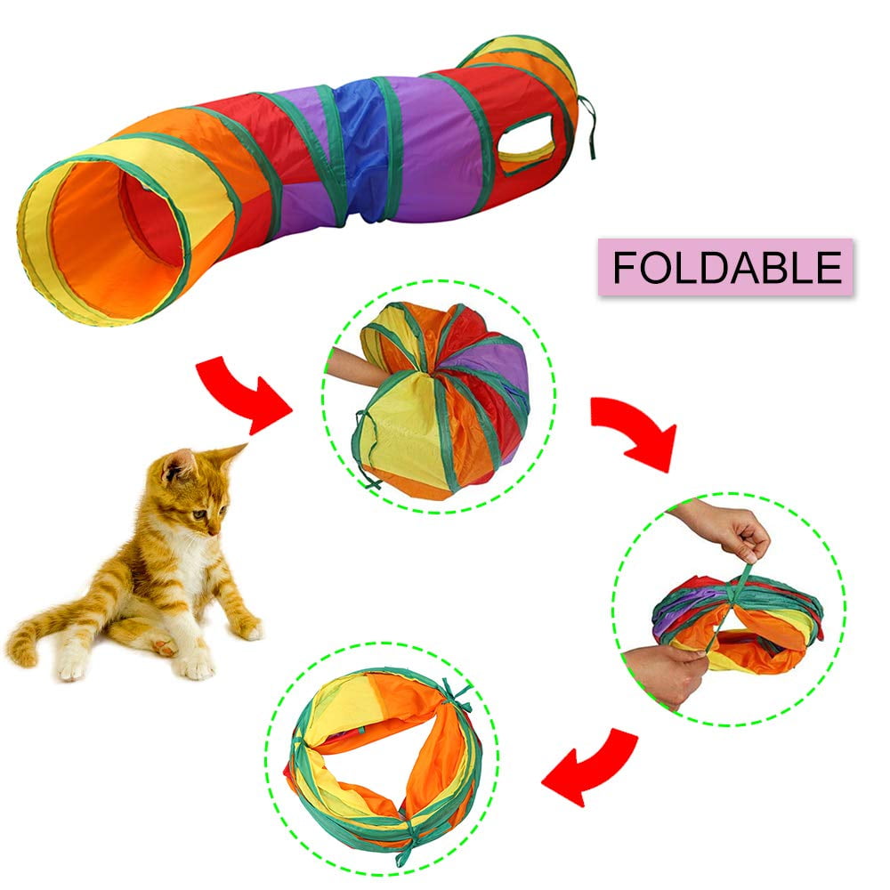 Cat Play Tunnel, Colorful Rainbow Pet Tube Toy Collapsible, S-Tunnel Hole, Cat Indoor Game for Hiding Training and Running, Interactive Cat Puzzle Exercisin