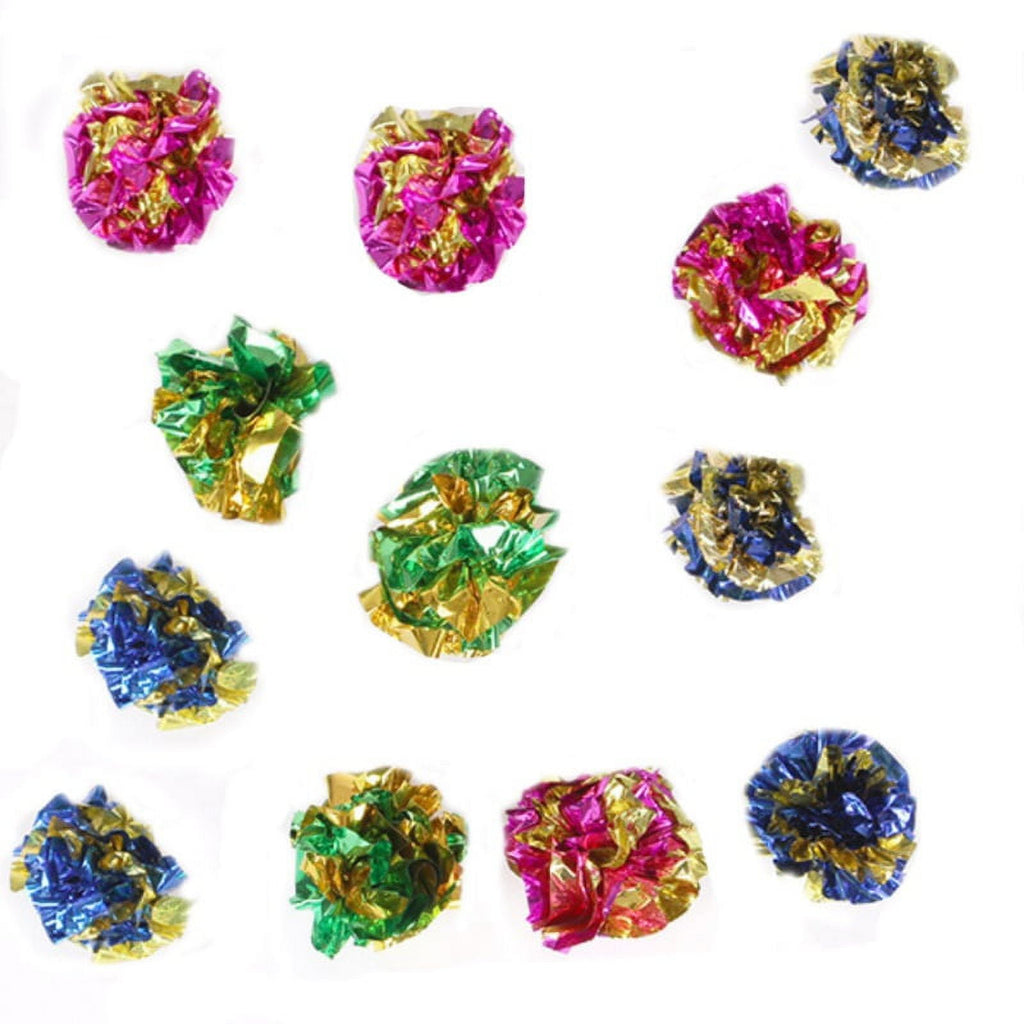 12Pcs/set Crinkle Foil Balls Pet Cat Kitten Sound Paper Toy Mylar Balls Colorful