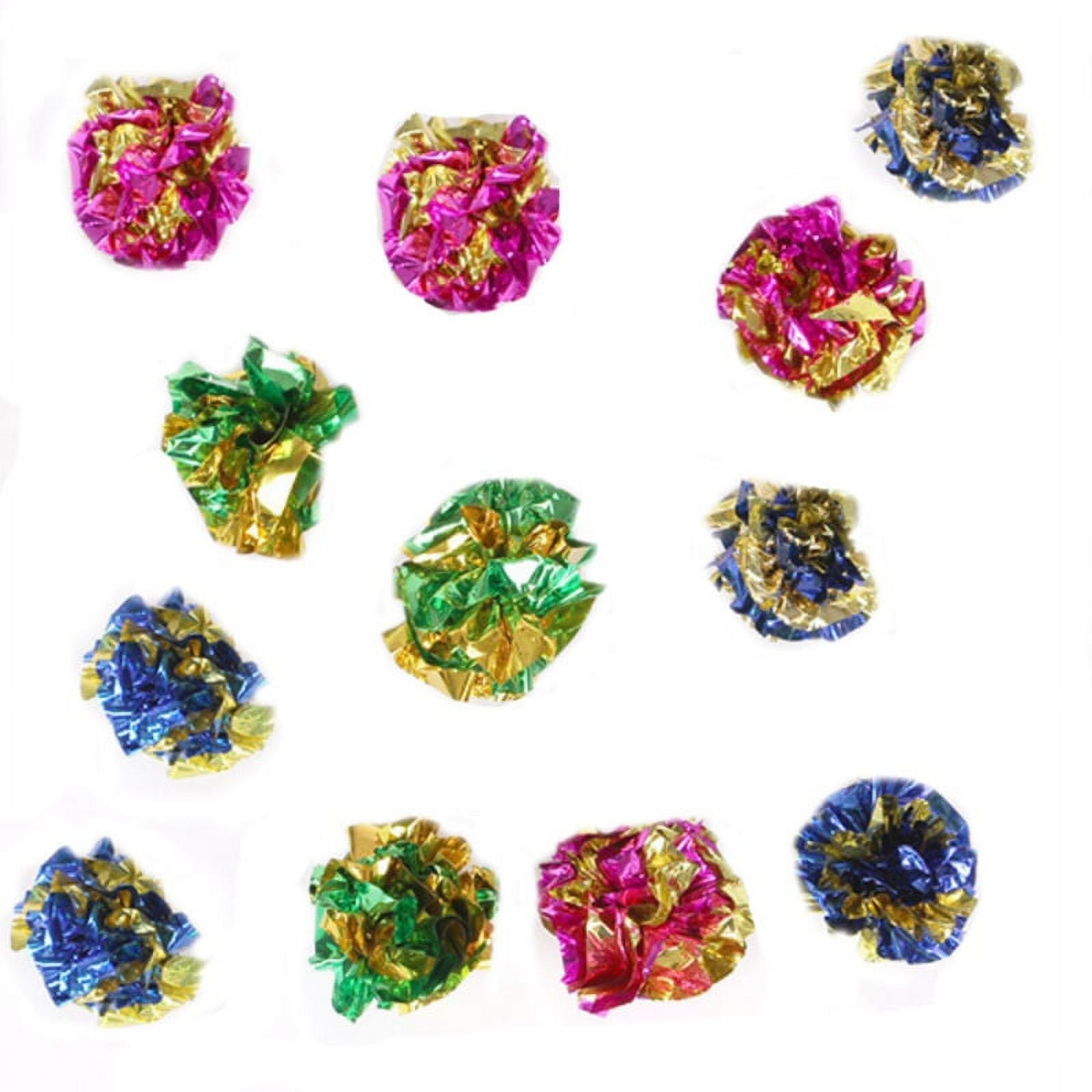 12Pcs/set Crinkle Foil Balls Pet Cat Kitten Sound Paper Toy Mylar Balls Colorful