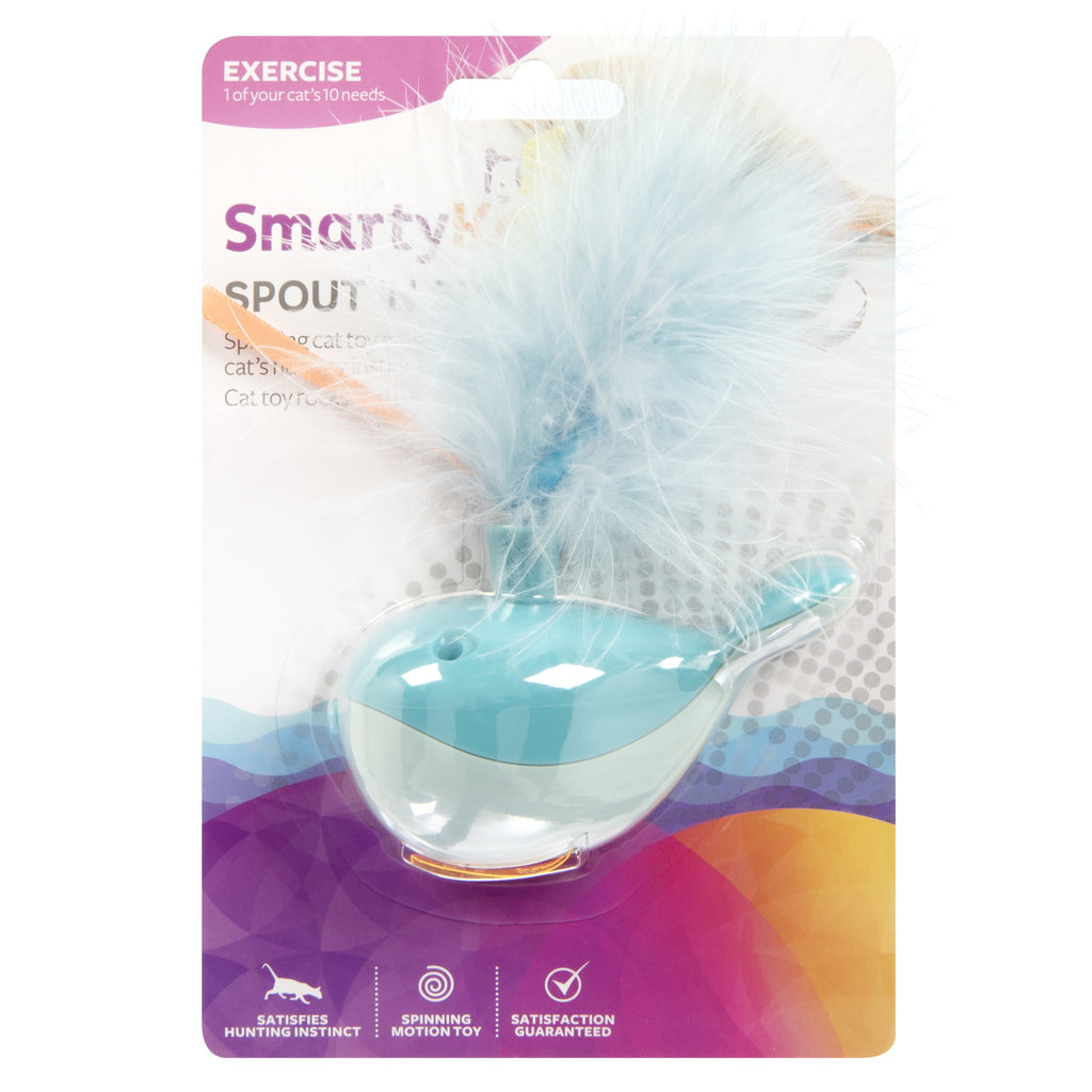 SmartyKat Spout 'N Spin Motion Cat Toy with Twirling Feathers & Ribbons, Blue Whale
