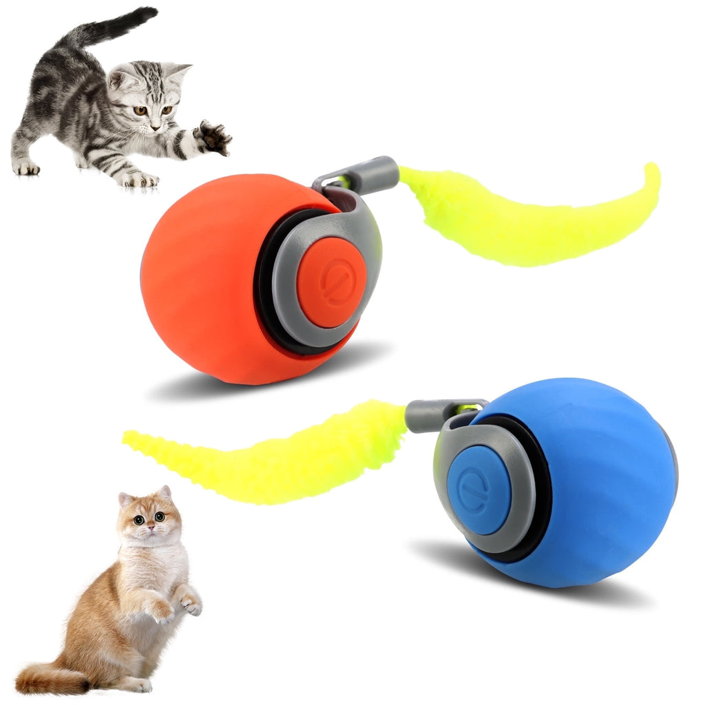 2PCS Speedy Tail 2.0, Interactive Cat Toy for Indoor Cats, Automatic Moving Cat Toy Ball, USB Rechargeable Smart Cat Toys Ball with Replacement Tail, 2 Speed Adjustment