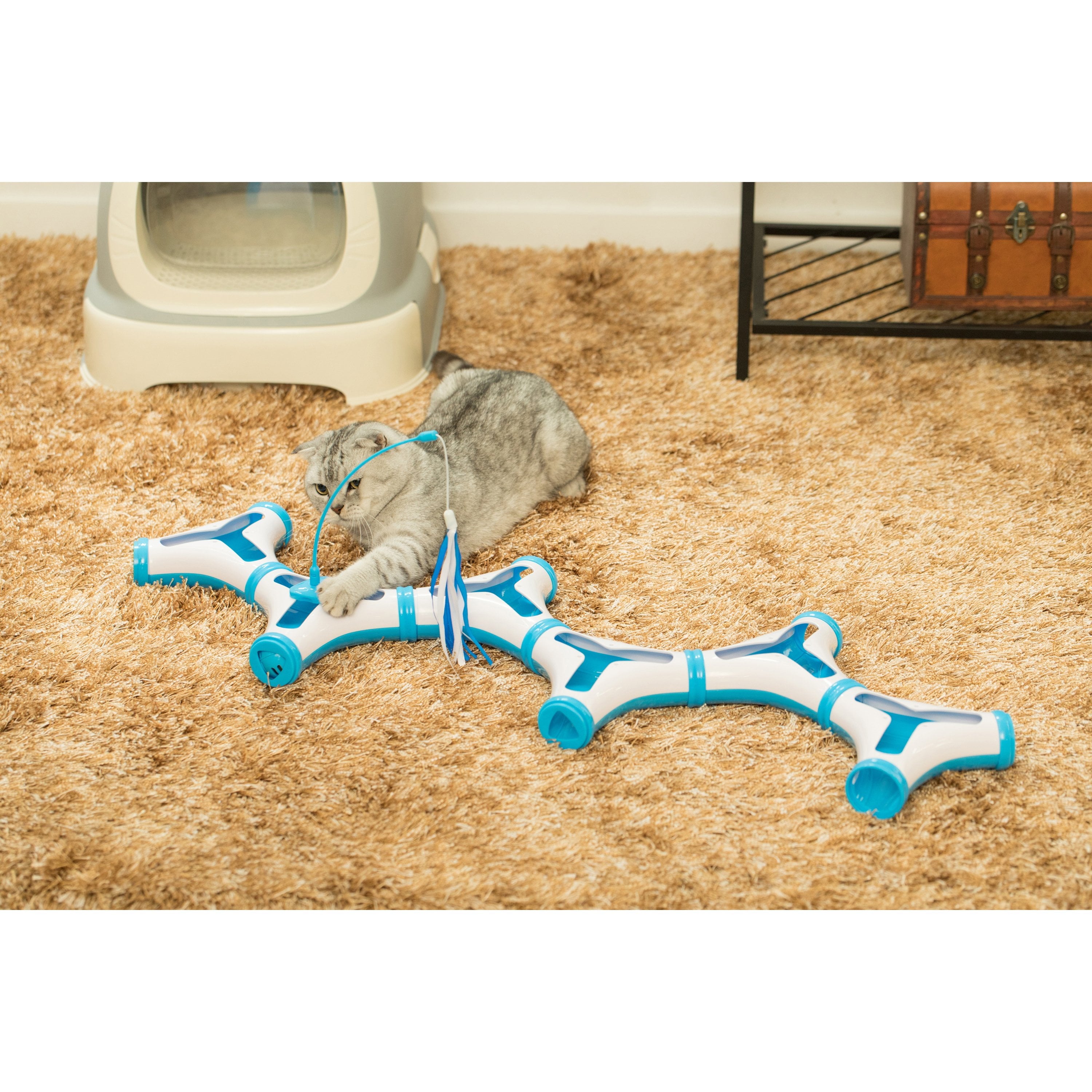 Configurable Interactive Cat Toy with Spring Feather Teaser