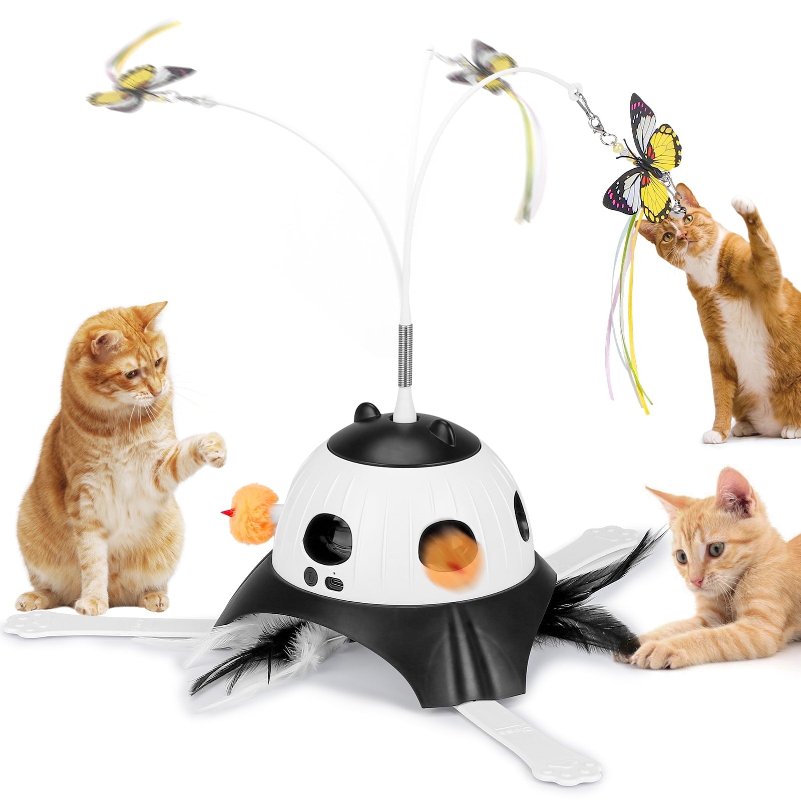 3 in 1 Indoor Interactive Cat Toys,FurLove Smart Cat Rotating Feather Wand,Fluttering Butterfly,Electronic Whack A Mole for Indoor Cats