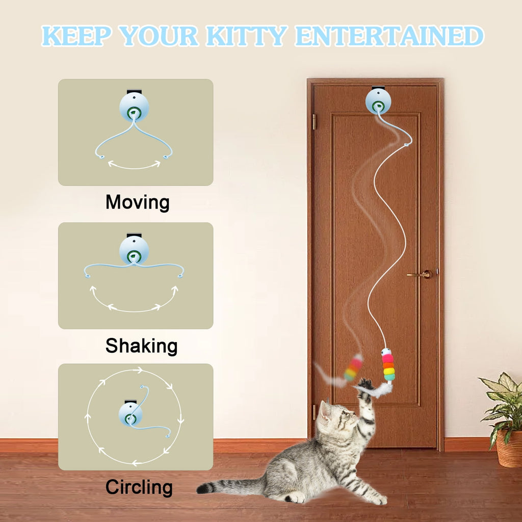 Lvelia Cat Toys Hanging Door Automatic Cat Toy Interactive Elastic Rope with Feather,Cat Catching Game Door Hanger,Self Play Cat Toys,Blue