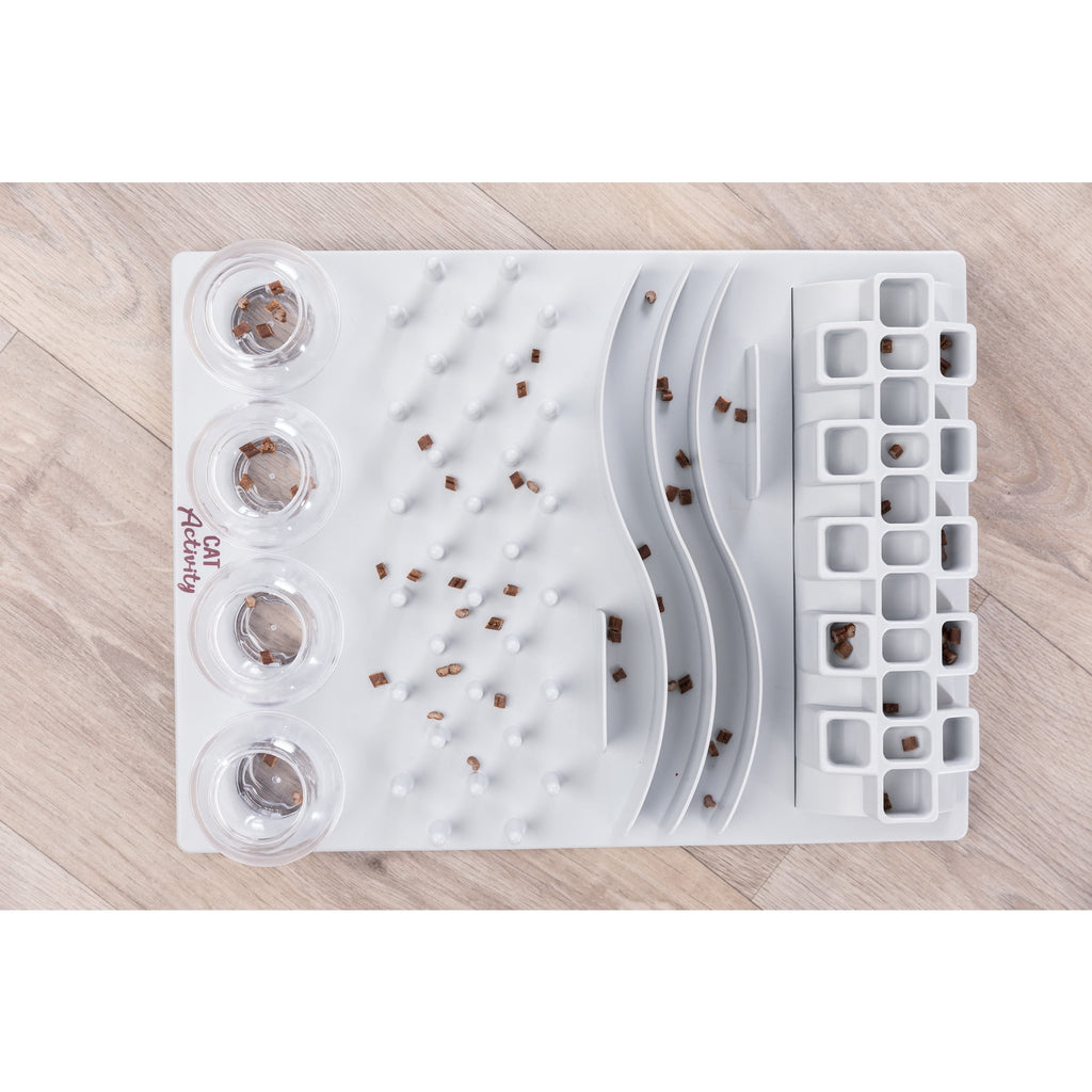 TRIXIE Fun Board Strategy Game for Cats, Puzzle Toy, Treat Dispenser, Interactive Play, White