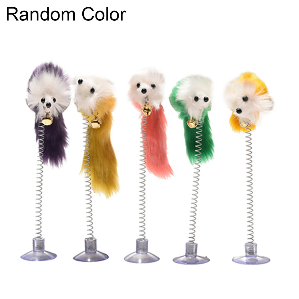 Walbest Cat Spring Plush Mouse Toy with Lovely Sucker Teasing Play Interactive Toy for Pet Kitten (Random Color)