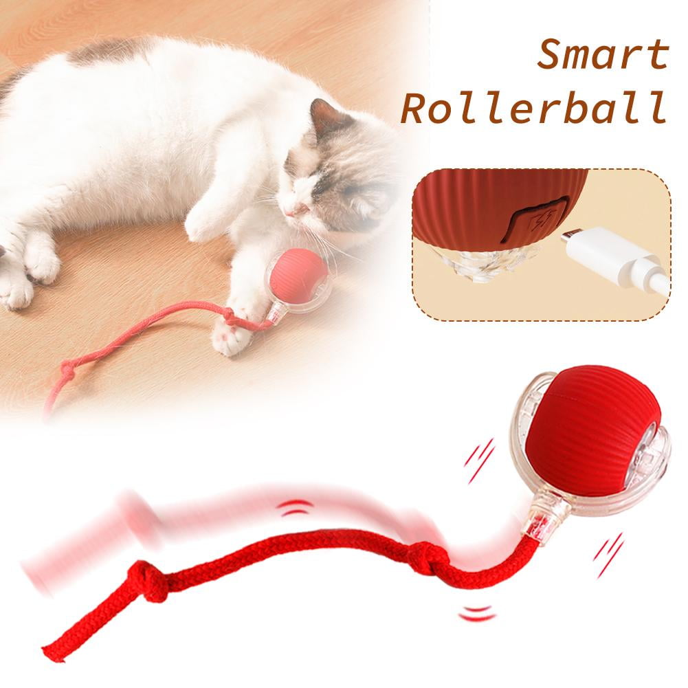 Upgrade Interactive Cat Toys Ball, Motion Activated Electric Rolling Ball Toys for Cats, Super Driver, Led Rainbow Lights, Automatic On/off, Long Tail, Usb Rechargeable, 3 Working Mode