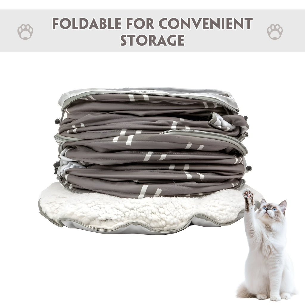 Onekawa Cat Tunnel Bed,3 in 1 Cat Donut Bed,Fluffy Toy Balls,with Cushion Peephole and Cat Ear for Cats, Puppy, Rabbit