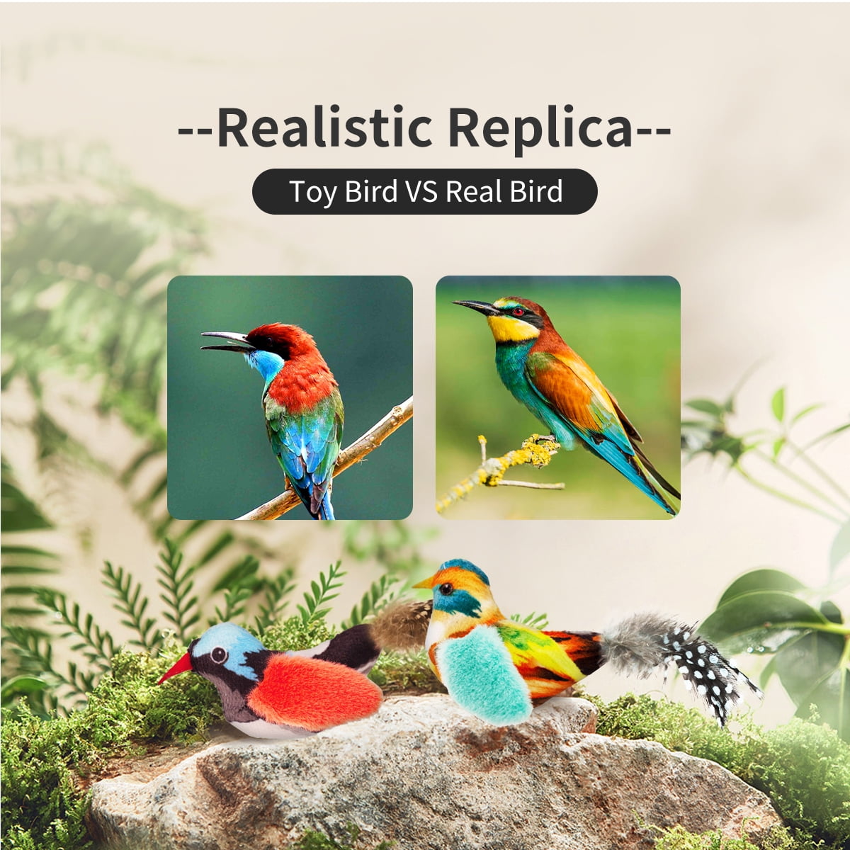 Ipawspace Catnip Cat Toys 2-Piece Interactive Cat Toy Set with Chirp Bird, Elastic String, Catnip (2 Pack)