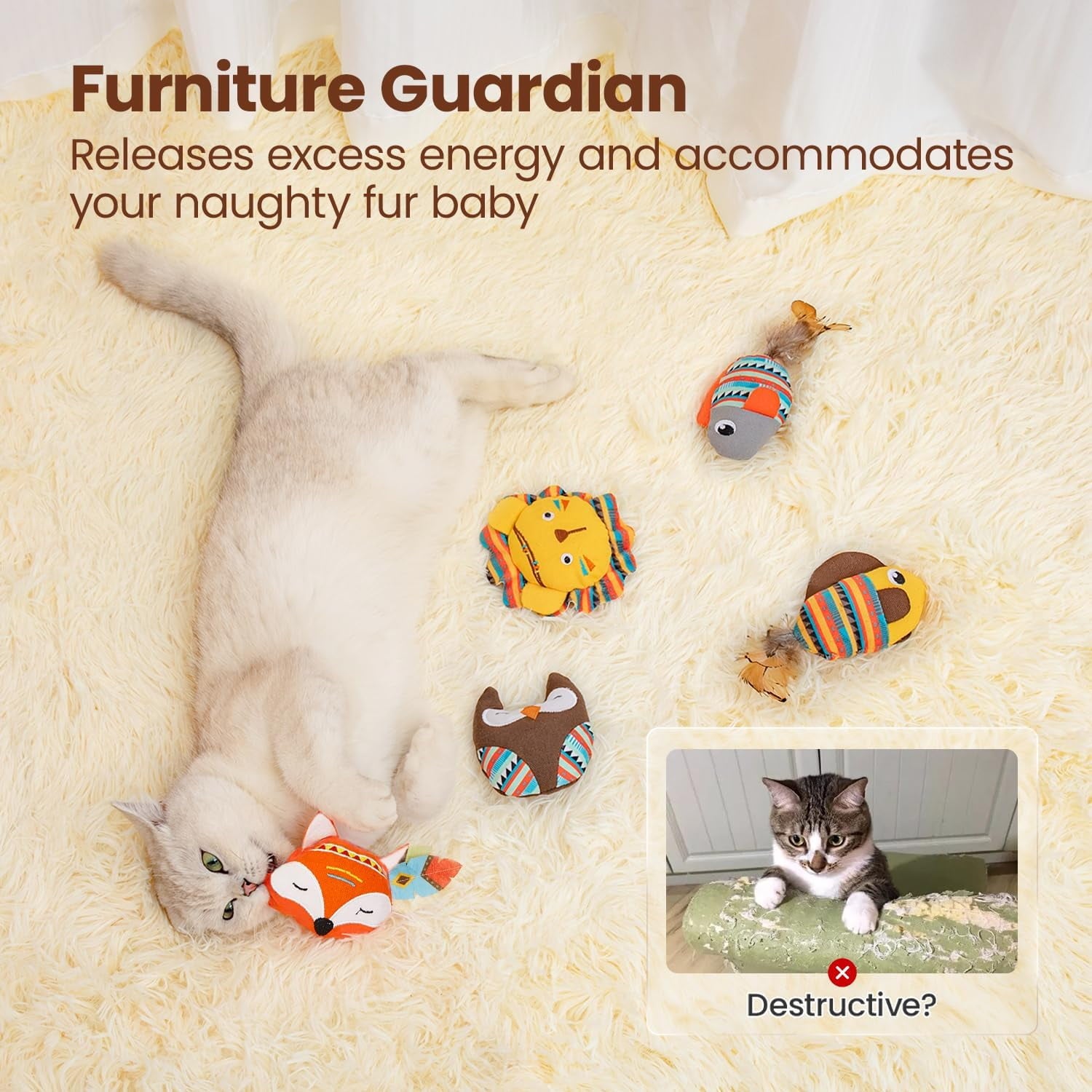 Potaroma Cat Toys Saury Fish, 3 Pack Catnip Crinkle Sound Toys Soft and Durable, Interactive Cat Kicker Toys for Indoor Kitten Exercise 9.4 Inches for All Breeds