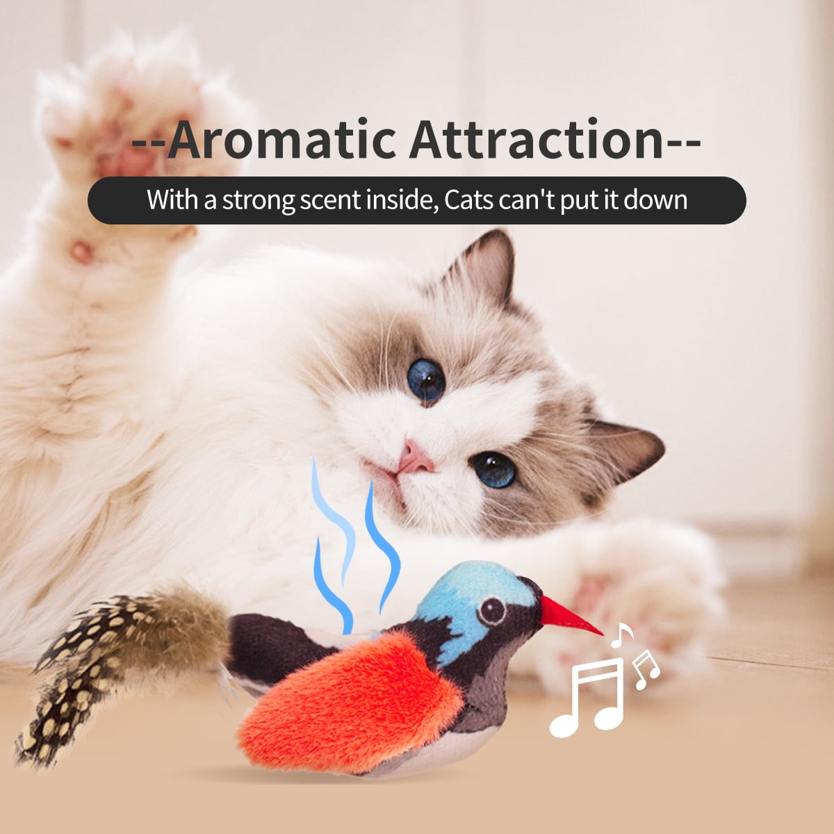 Ipawspace Catnip Cat Toys 2-Piece Interactive Cat Toy Set with Chirp Bird, Elastic String, Catnip (2 Pack)