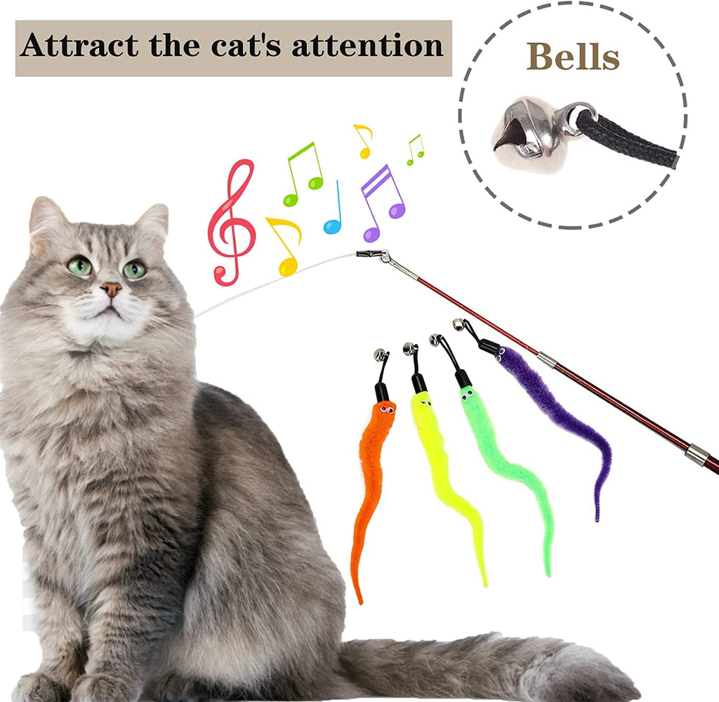 Zjrui Cat Worm Toy Refills Cat Toys Wand Replacement, 12pcs Cat Teaser Toy for Indoor Cats
