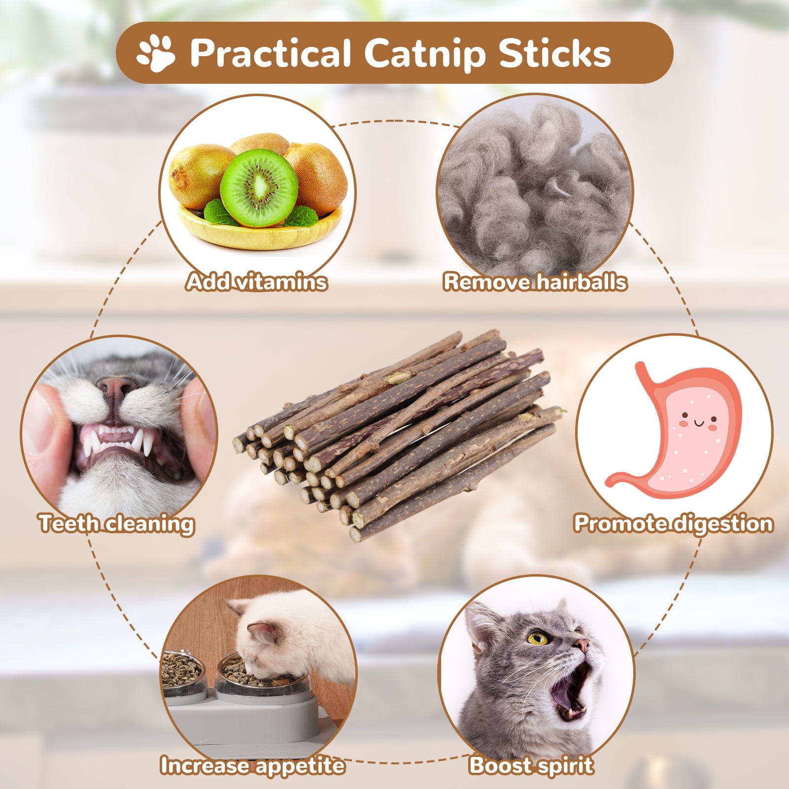 sixwipe  30 Pcs Silvervine Sticks for Cats, 3 Pack Cat Toys Saury Fish, Catnip Chew Toys, Catnip Crinkle Sound Toys Soft and Durable, Cat Chew Toys Wooden Stick for Cats of All Ages
