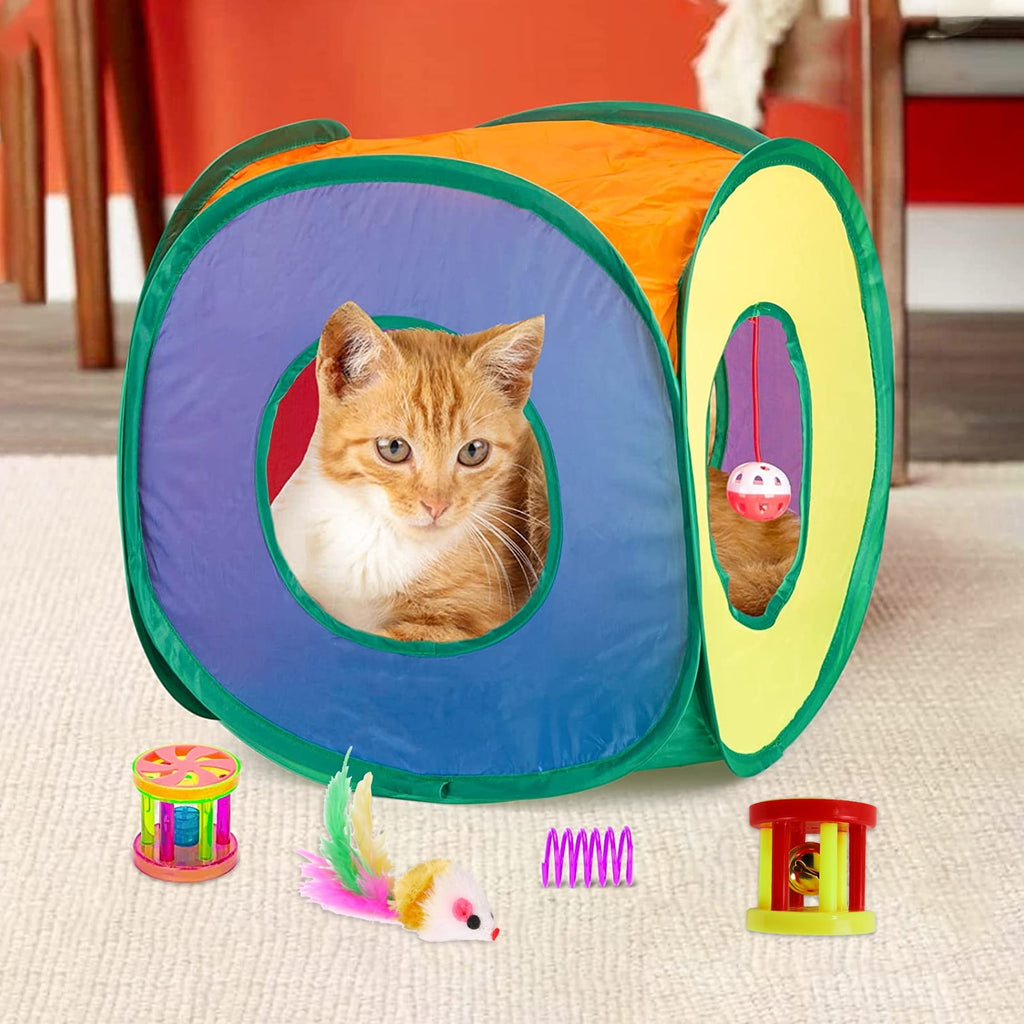 Tripumer 15PCS Cat Toys Kitten Toys Combination Tunnel Interactive Cat Toys Cat Tunnel Tease Cat Stick Colorful Mouse Plush Ball Bell Ball for Cats