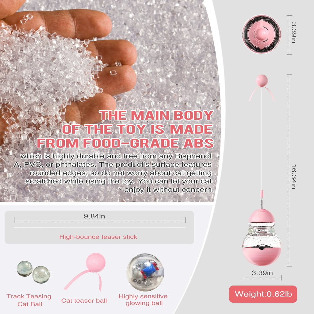 Interactive Cat Toy, Gourd Tumbler Design with Teaser Wand, Glowing Ball,A Durable and Safe Treat Dispenser-Ideal Gift for Kitten Exercise and Boredom Relief,Pink