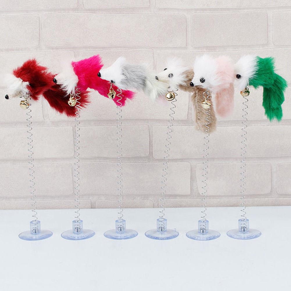 Walbest Cat Spring Plush Mouse Toy with Lovely Sucker Teasing Play Interactive Toy for Pet Kitten (Random Color)