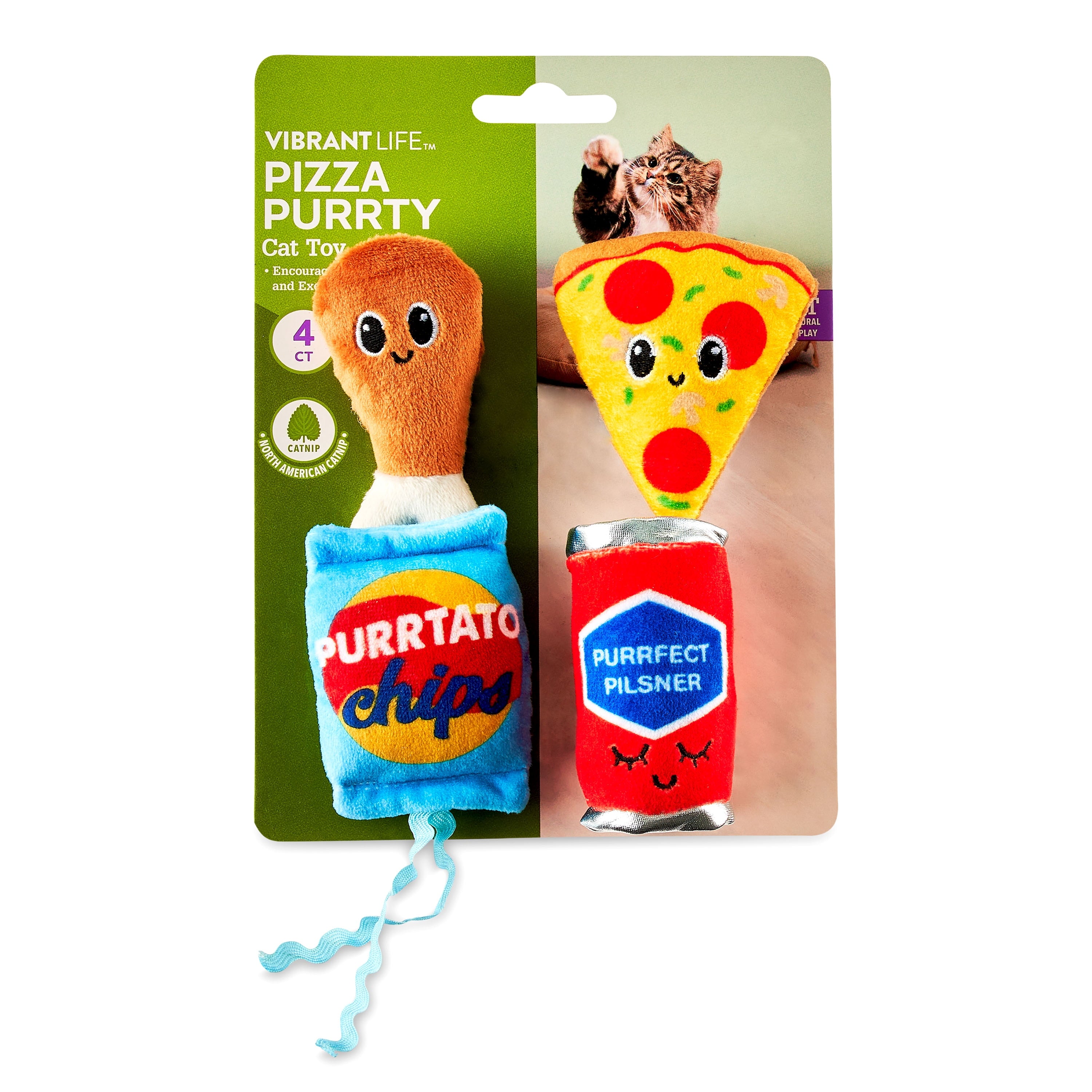 Vibrant Life Pizza Purrty Plush Catnip Filled Cat Toys, 4 Pack