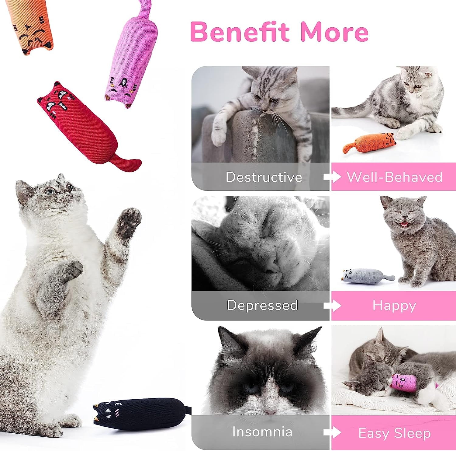 5Pcs Catnip Toys, Catnip Filled Cartoon Mice Cat Teething Chew Toy (Multicolor)