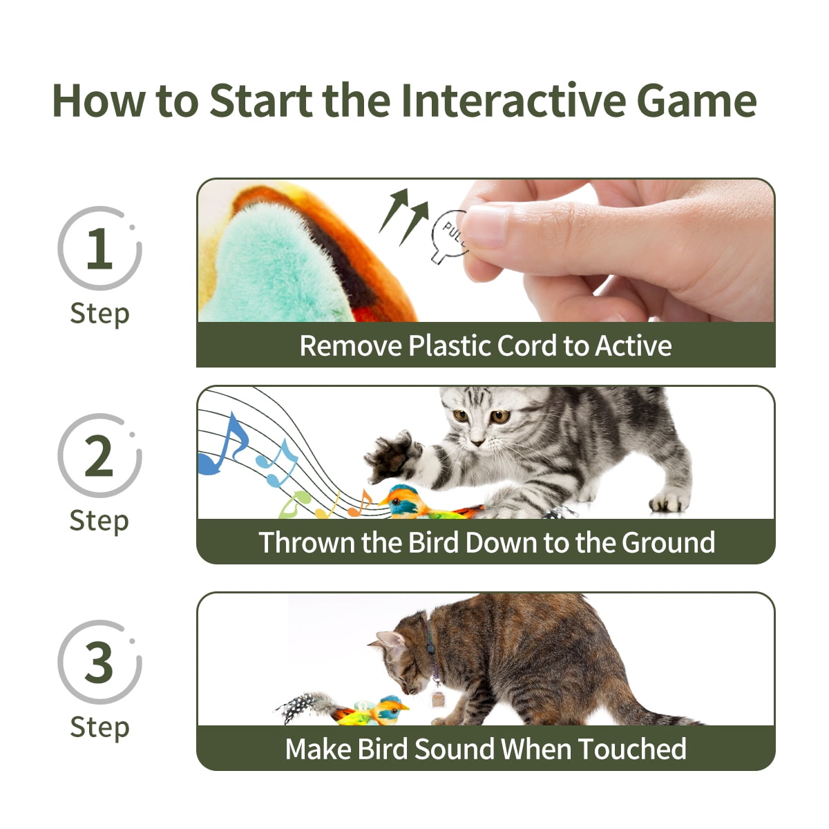 Ipawspace Catnip Cat Toys 2-Piece Interactive Cat Toy Set with Chirp Bird, Elastic String, Catnip (2 Pack)