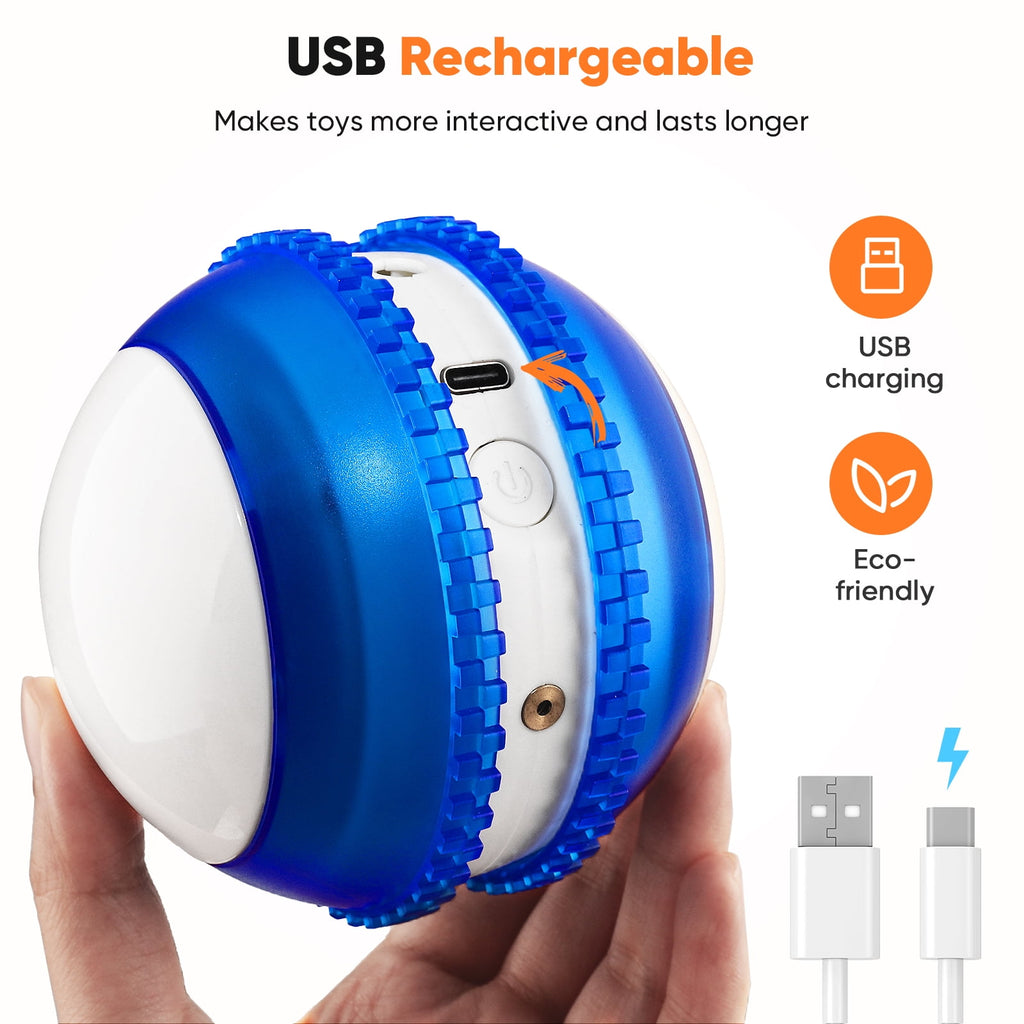 Petbobi Interactive Cat Toy Ball - Automatic Rolling & Laser Cat Toys with 2 Fluffy Mice Tail, USB Rechargeable, Motion Activated Moving Ball Toy for Indoor