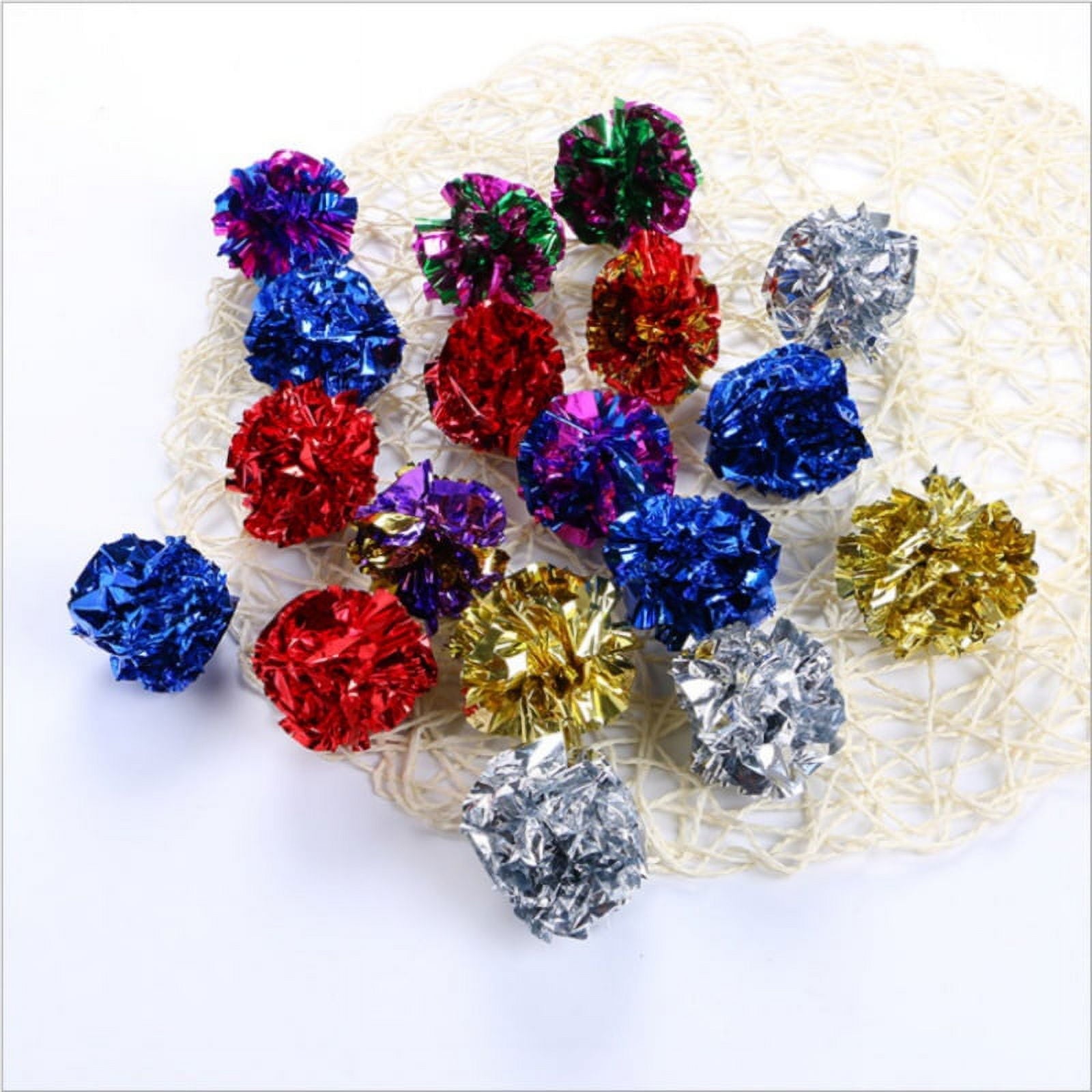 12Pcs/set Crinkle Foil Balls Pet Cat Kitten Sound Paper Toy Mylar Balls Colorful