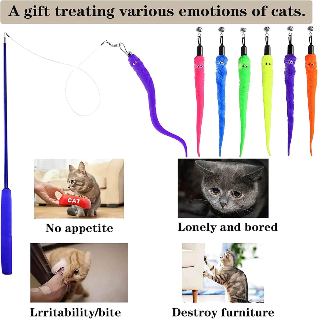 Zjrui Cat Worm Toy Refills Cat Toys Wand Replacement, 12pcs Cat Teaser Toy for Indoor Cats