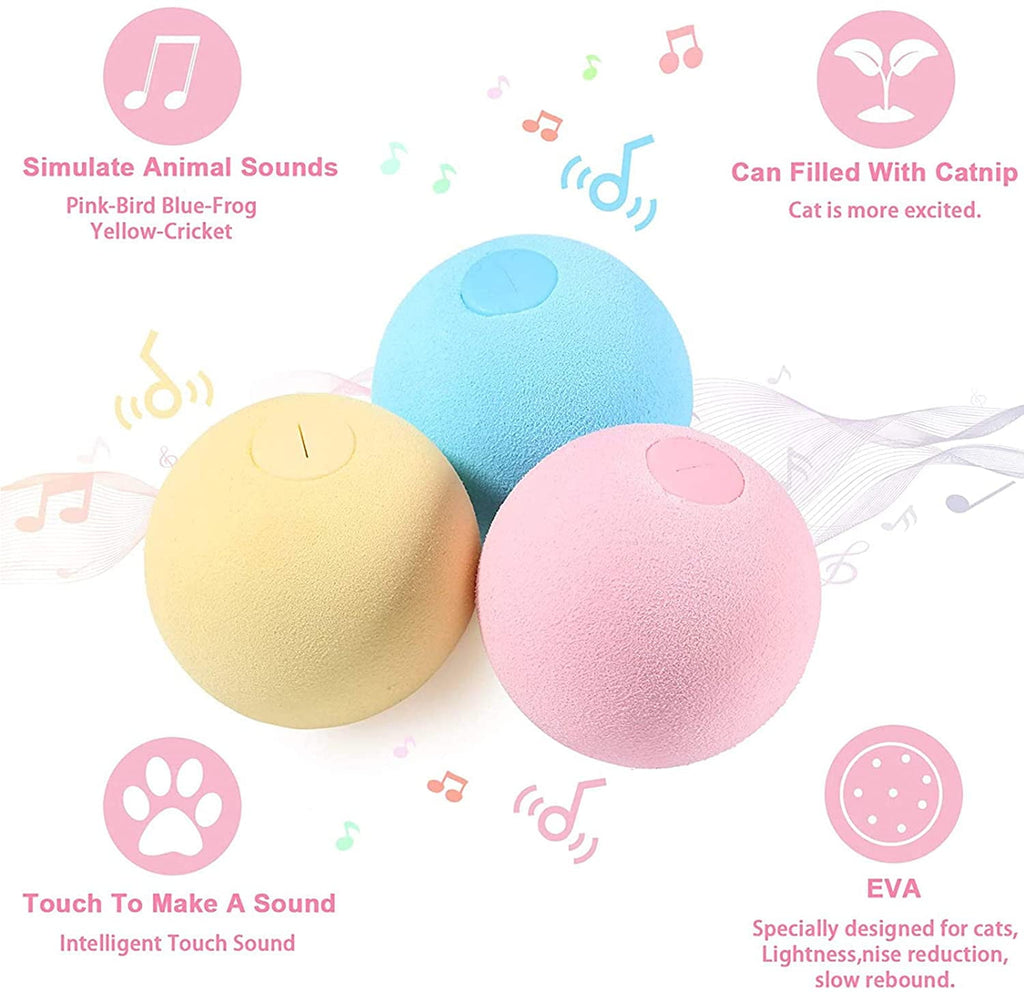 Cat Toy Ball - Interactive Cat Toys for Indoor Cats Refillable Catnip Toys for Cats Kitten Pet Cat Kicker Toys of Funny Lifelike Animal Chirping Sounds Bird Cricket Frog 3PCS B