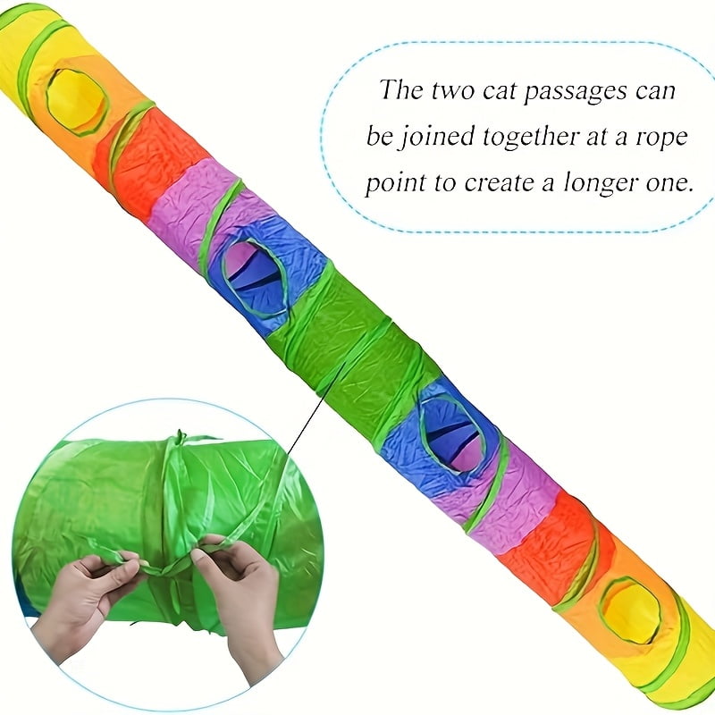 [Rainbow Cat Tunnel] 3-Way Collapsible Cat Tunnel - S-Shaped Tubes With Ball & Peek Holes - Rainbow Colors, Foldable Design And Connectable