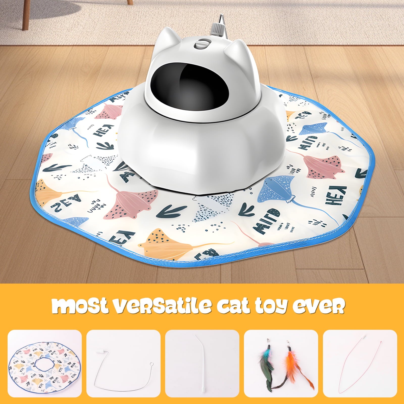 Cat Laser Toy Automatic,5 in1 Interactive Cat Toys Feather Wand, Rechargeable Indoor Kitten Toys,21.65inch Cover