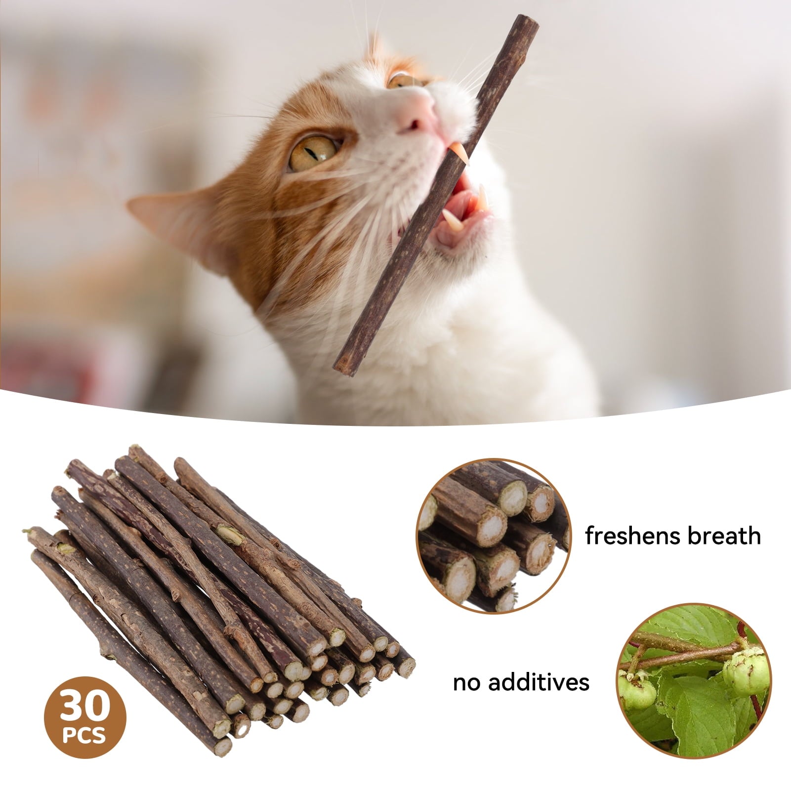 sixwipe  30 Pcs Silvervine Sticks for Cats, 3 Pack Cat Toys Saury Fish, Catnip Chew Toys, Catnip Crinkle Sound Toys Soft and Durable, Cat Chew Toys Wooden Stick for Cats of All Ages