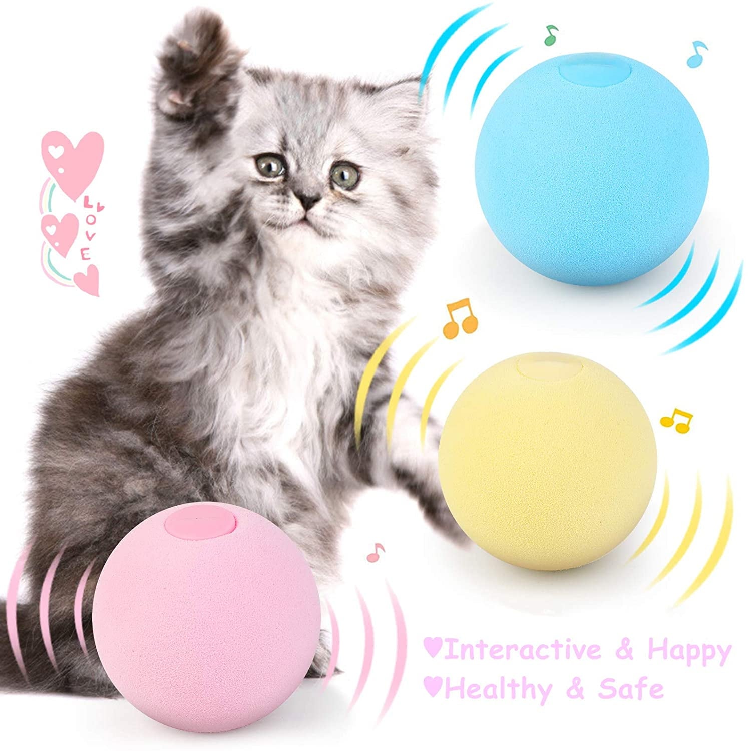 Cat Toy Ball - Interactive Cat Toys for Indoor Cats Refillable Catnip Toys for Cats Kitten Pet Cat Kicker Toys of Funny Lifelike Animal Chirping Sounds Bird Cricket Frog 3PCS B