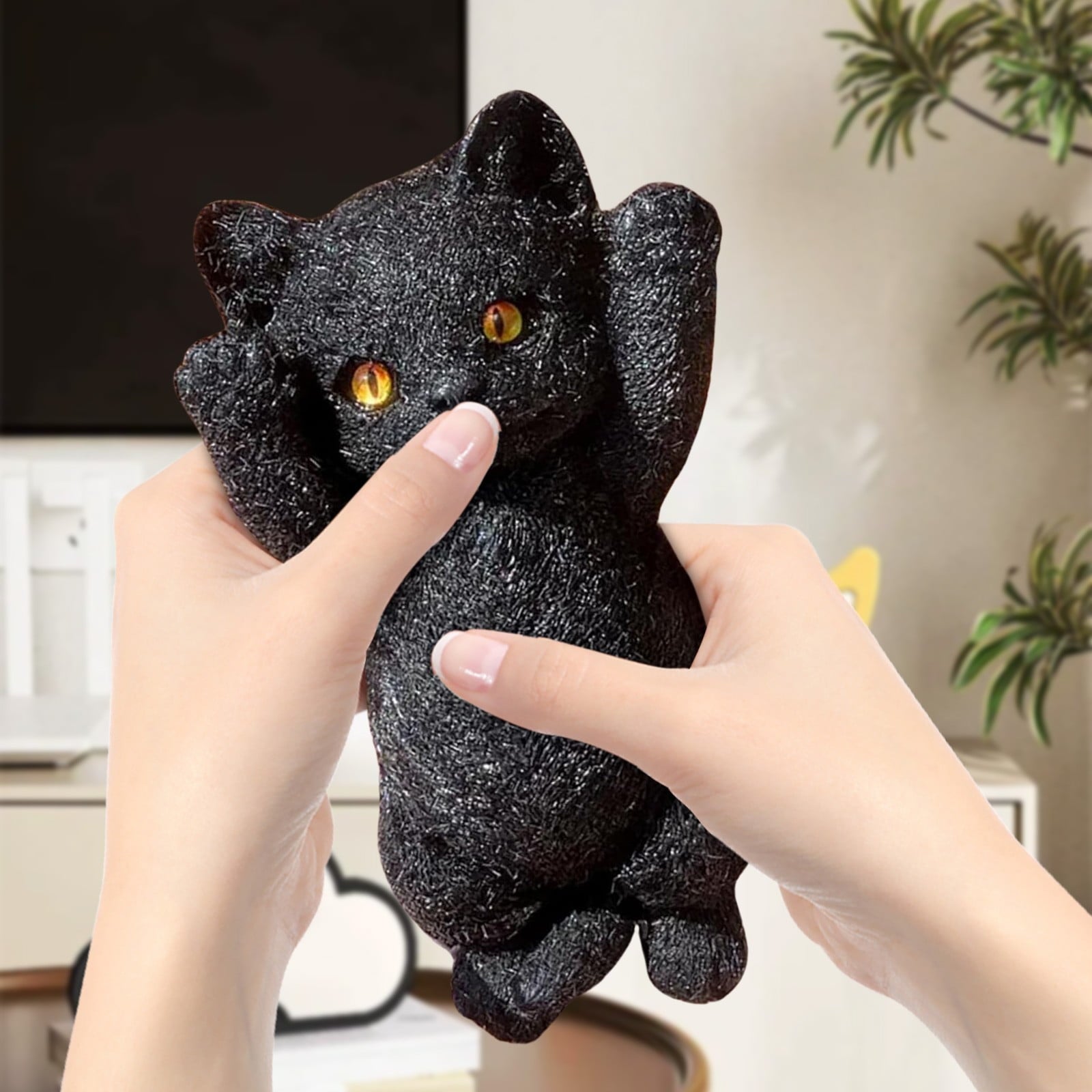 Blukids Realistic Cat Squishy,Taba Squishy,Stress Reliver,Gift for Kids,Sensory Toy,Decompression Toy for Kids Toddler Age3,4,5,6,7,8,9,10,Hand-made(Black)