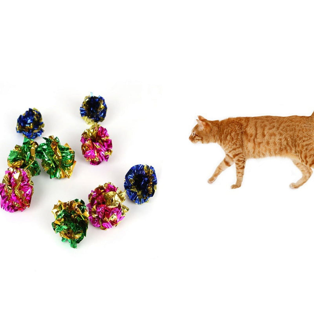 12Pcs/set Crinkle Foil Balls Pet Cat Kitten Sound Paper Toy Mylar Balls Colorful