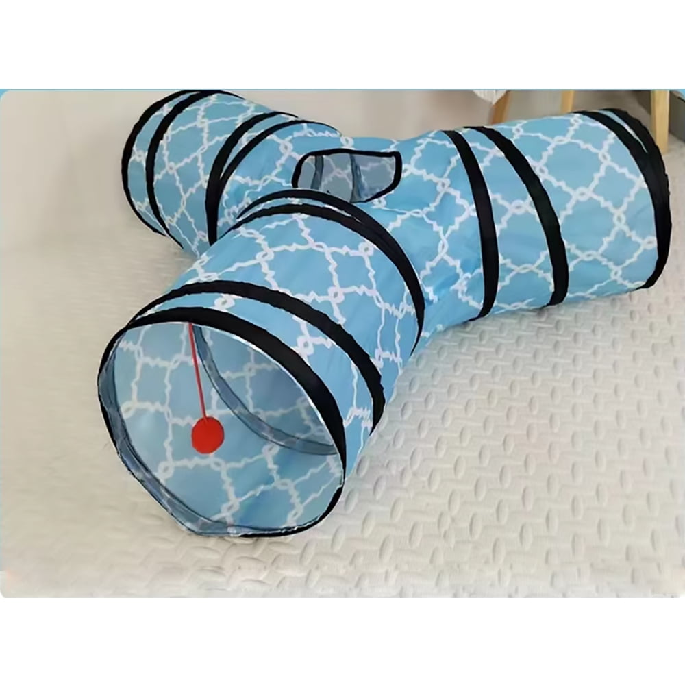 Senhu Pet Cat Tunnel Tube Cat Toys 3 Way Collapsible, Cat Tunnels for Indoor Cats，Kitty Tunnel Bored Cat Pet Toys Peek Hole Toy Ball Cat, Puppy, Kitty, Kitten, Rabbit, Blue