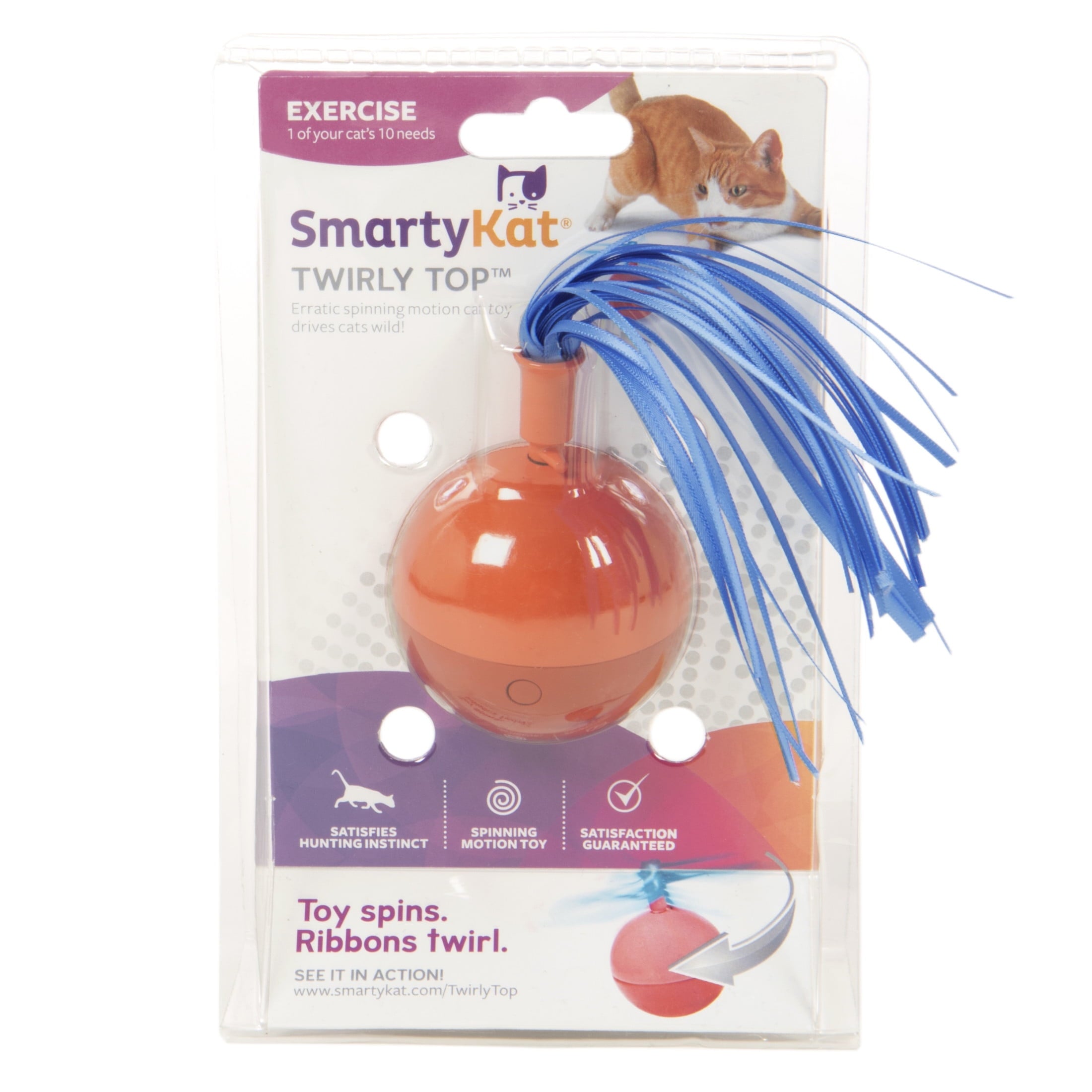 SmartyKat Twirly Top Electronic Motion Spinning Ball Cat Toy with Ribbons