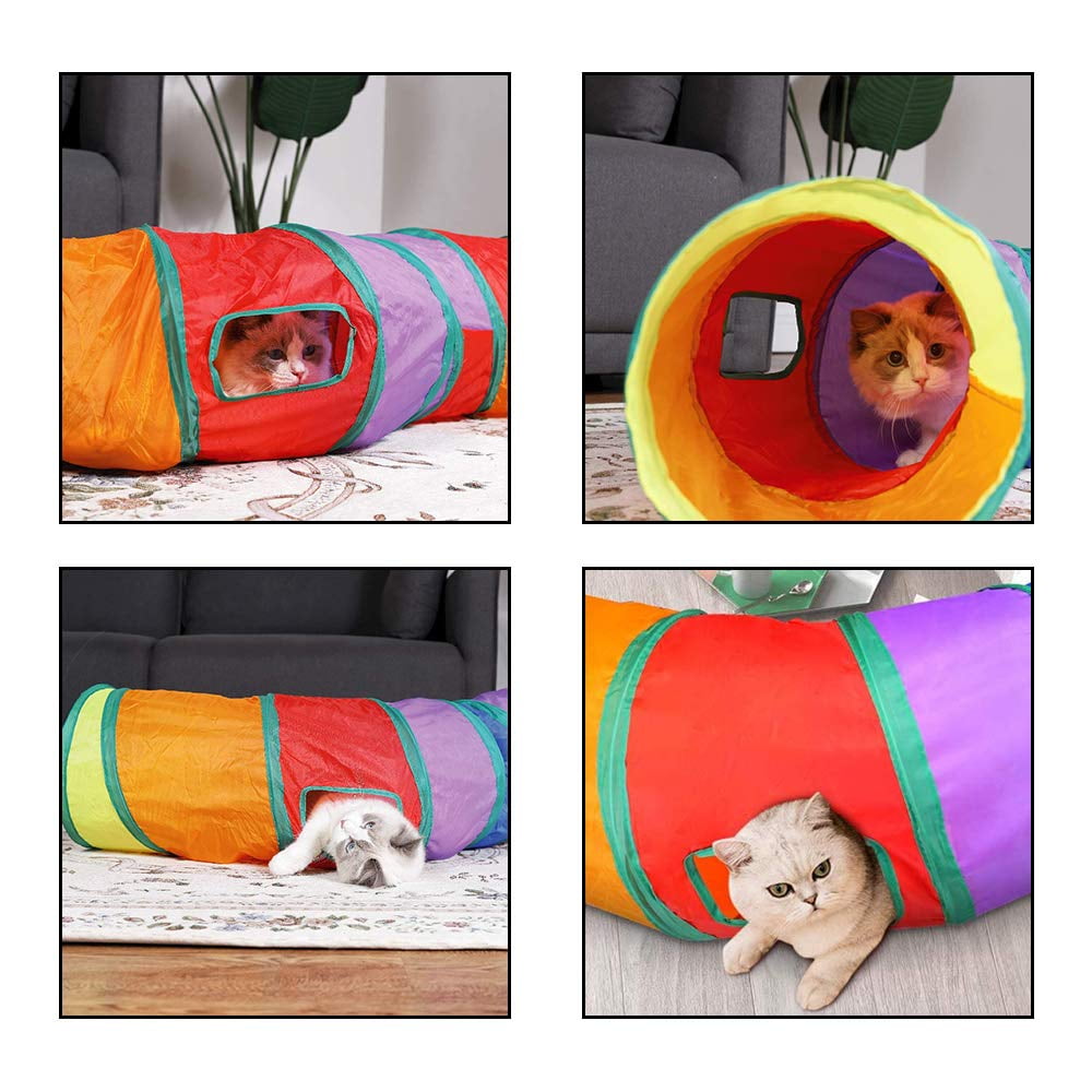 Cat Play Tunnel, Colorful Rainbow Pet Tube Toy Collapsible, S-Tunnel Hole, Cat Indoor Game for Hiding Training and Running, Interactive Cat Puzzle Exercisin