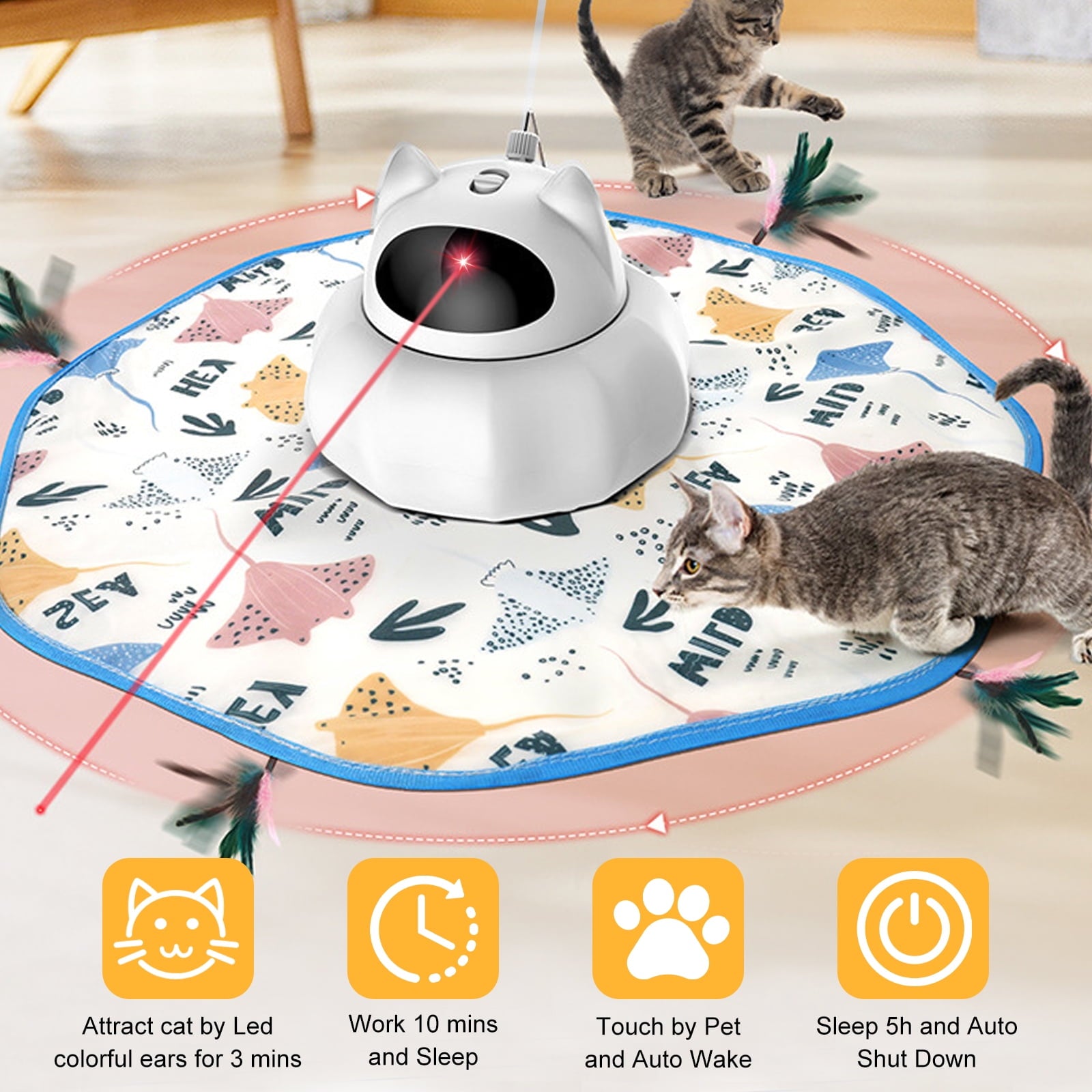 Cat Laser Toy Automatic,5 in1 Interactive Cat Toys Feather Wand, Rechargeable Indoor Kitten Toys,21.65inch Cover