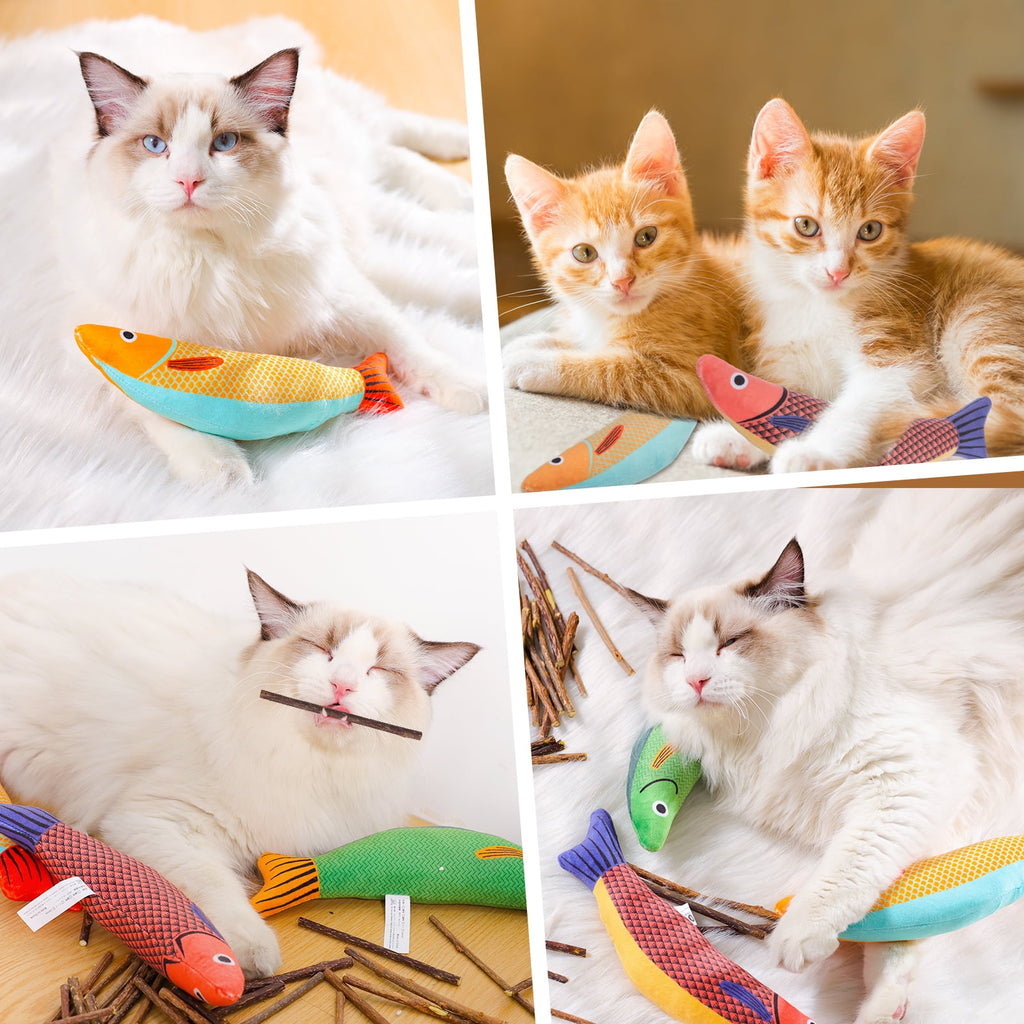 sixwipe  30 Pcs Silvervine Sticks for Cats, 3 Pack Cat Toys Saury Fish, Catnip Chew Toys, Catnip Crinkle Sound Toys Soft and Durable, Cat Chew Toys Wooden Stick for Cats of All Ages