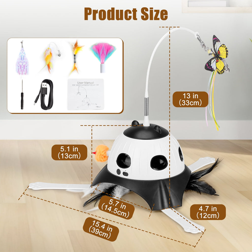 3 in 1 Indoor Interactive Cat Toys,FurLove Smart Cat Rotating Feather Wand,Fluttering Butterfly,Electronic Whack A Mole for Indoor Cats