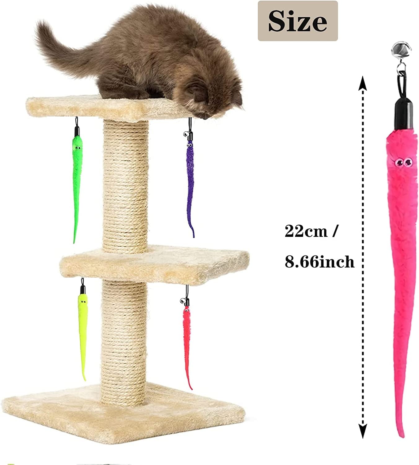 Zjrui Cat Worm Toy Refills Cat Toys Wand Replacement, 12pcs Cat Teaser Toy for Indoor Cats