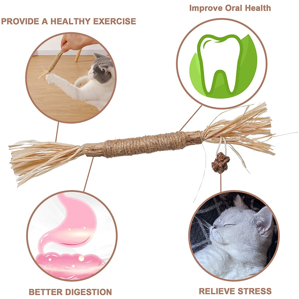 Abenow 2PCS Cat Toys Kitten Teething Chew Toys Natural Chew Sticks for Pet Teeth Cleaning