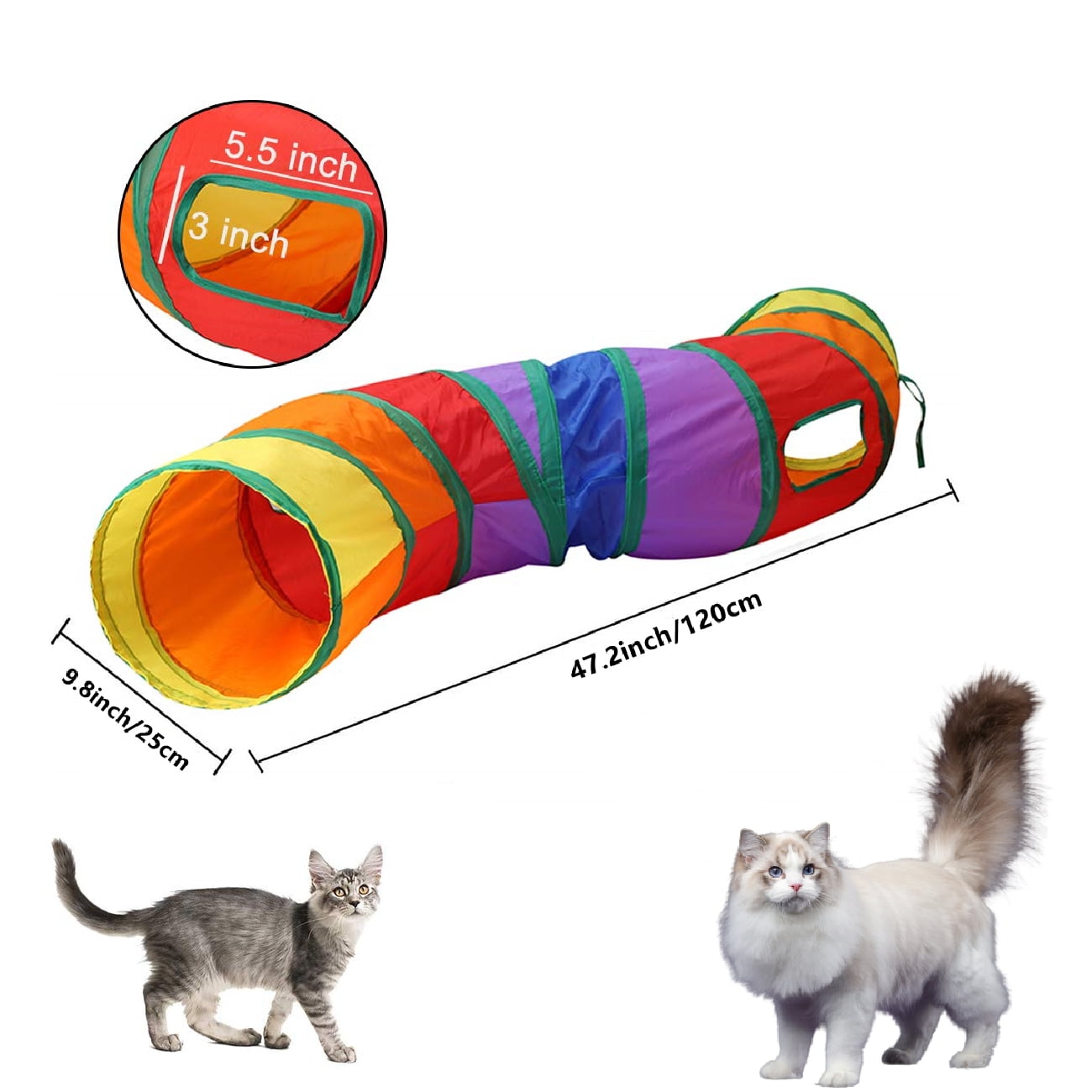 Cat Play Tunnel, Colorful Rainbow Pet Tube Toy Collapsible, S-Tunnel Hole, Cat Indoor Game for Hiding Training and Running, Interactive Cat Puzzle Exercisin